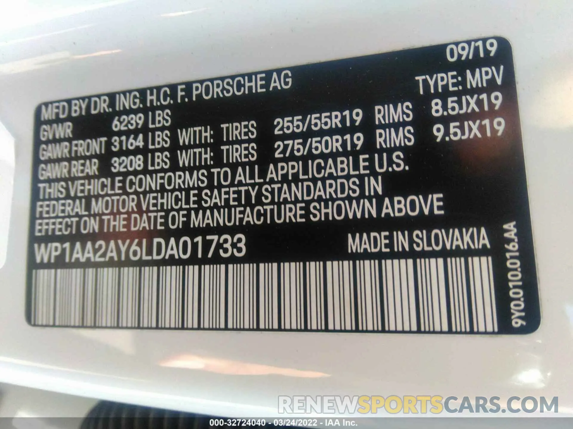 9 fotografías del automóvil dañado WP1AA2AY6LDA01733 PORSCHE CAYENNE 2020