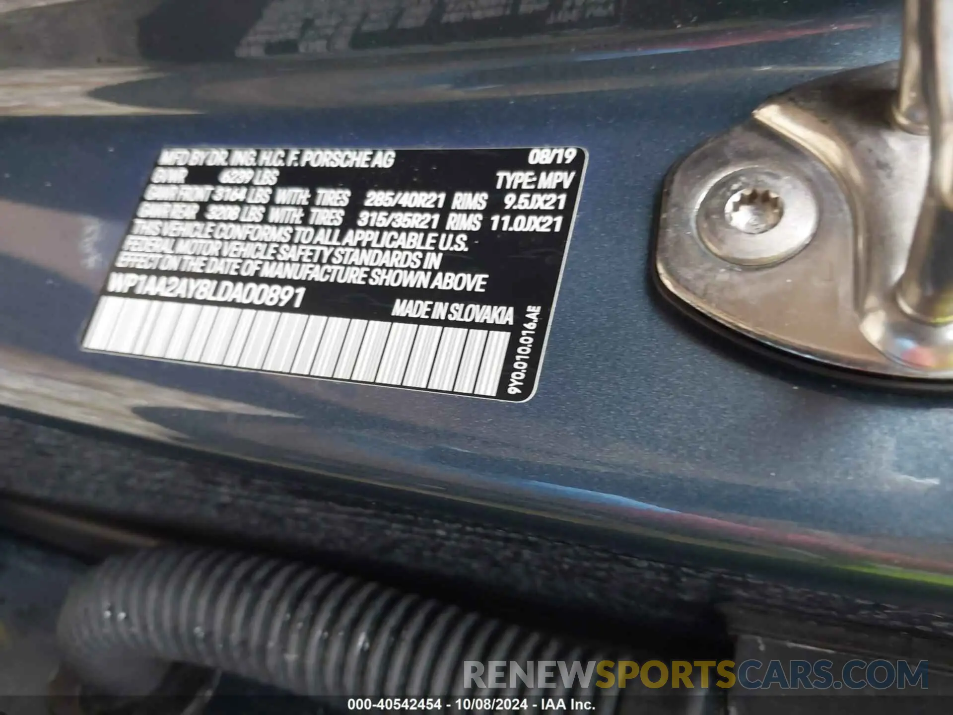 9 fotografías del automóvil dañado WP1AA2AY8LDA00891 PORSCHE CAYENNE 2020