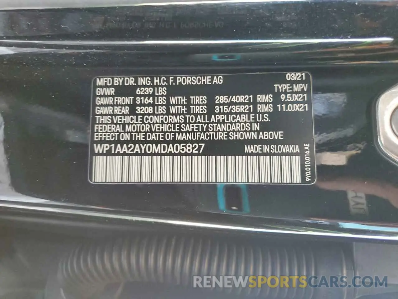 13 fotografías del automóvil dañado WP1AA2AY0MDA05827 PORSCHE CAYENNE 2021