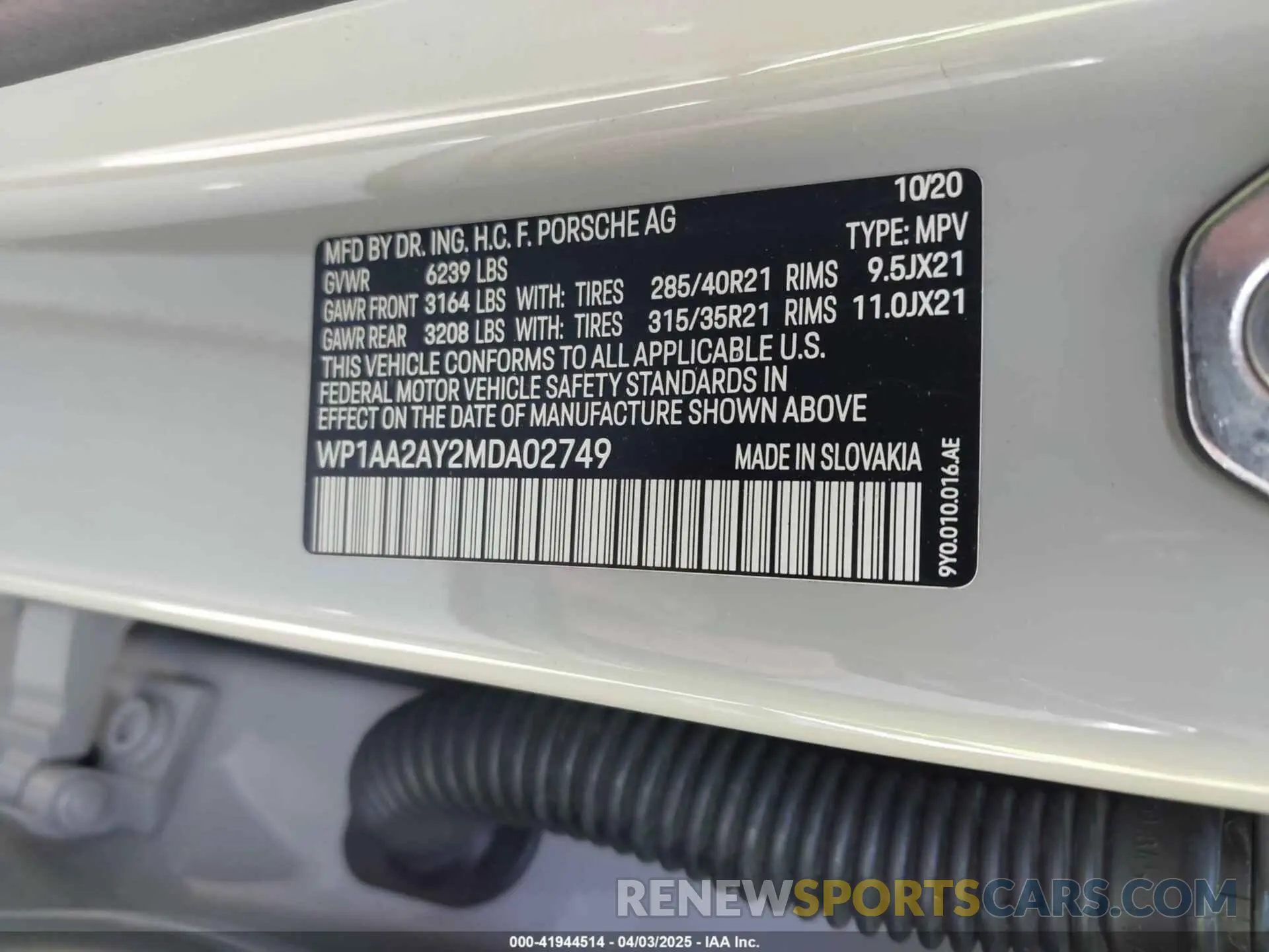 9 fotografías del automóvil dañado WP1AA2AY2MDA02749 PORSCHE CAYENNE 2021