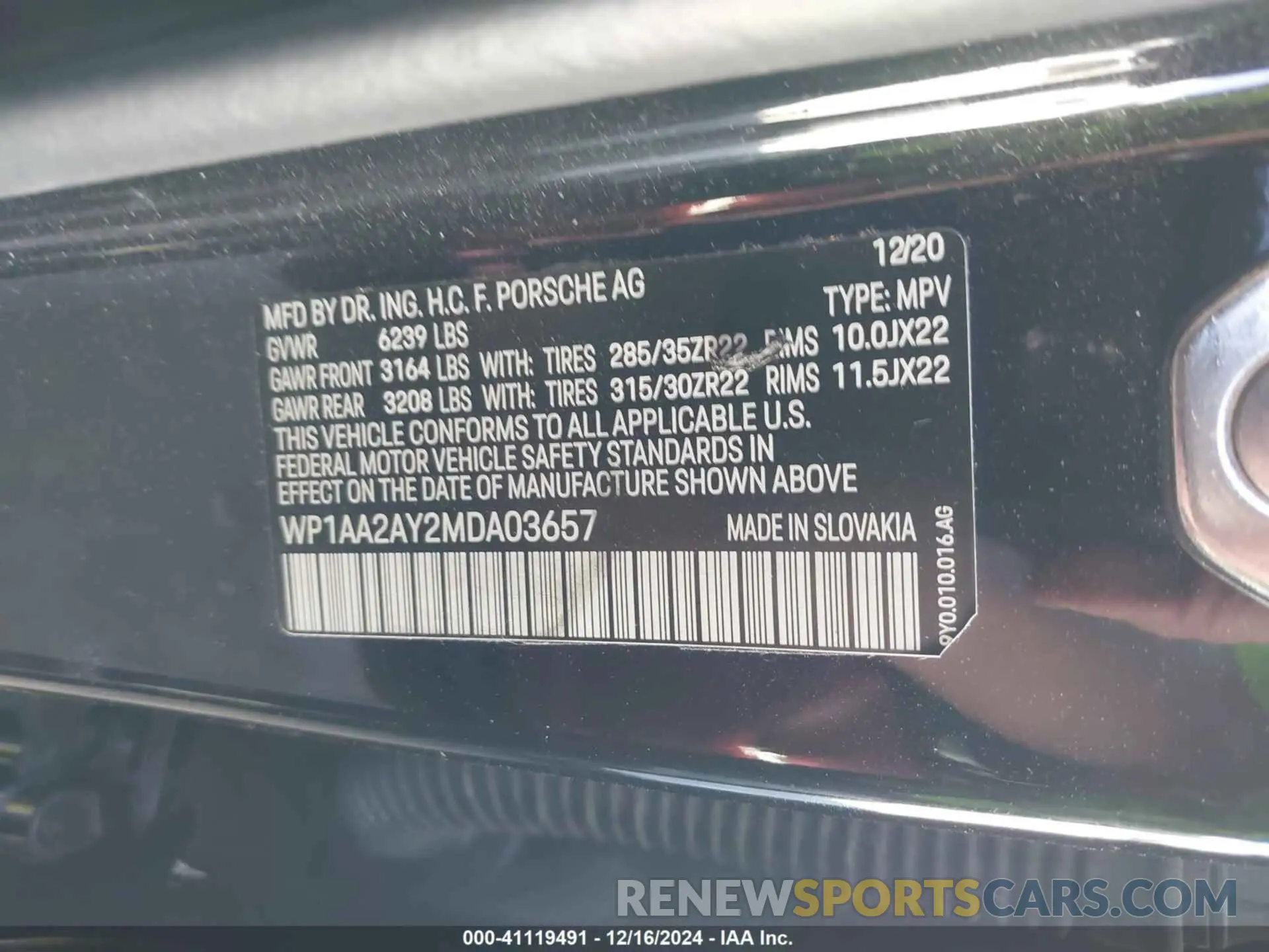 9 fotografías del automóvil dañado WP1AA2AY2MDA03657 PORSCHE CAYENNE 2021