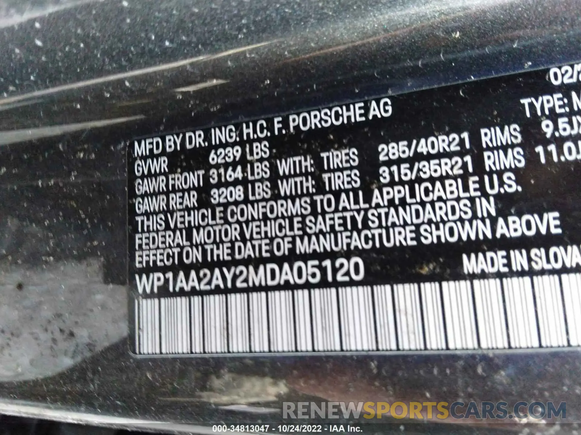 9 fotografías del automóvil dañado WP1AA2AY2MDA05120 PORSCHE CAYENNE 2021