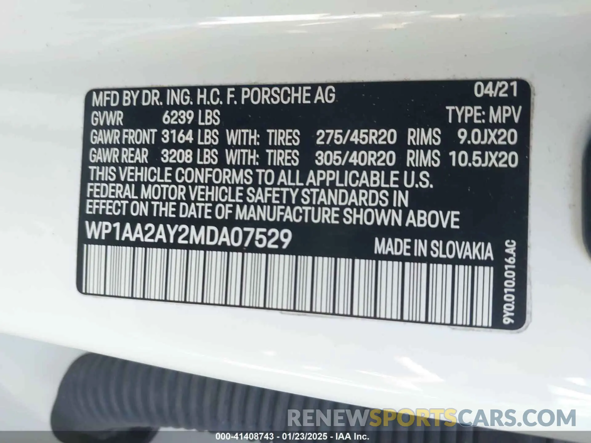 9 fotografías del automóvil dañado WP1AA2AY2MDA07529 PORSCHE CAYENNE 2021