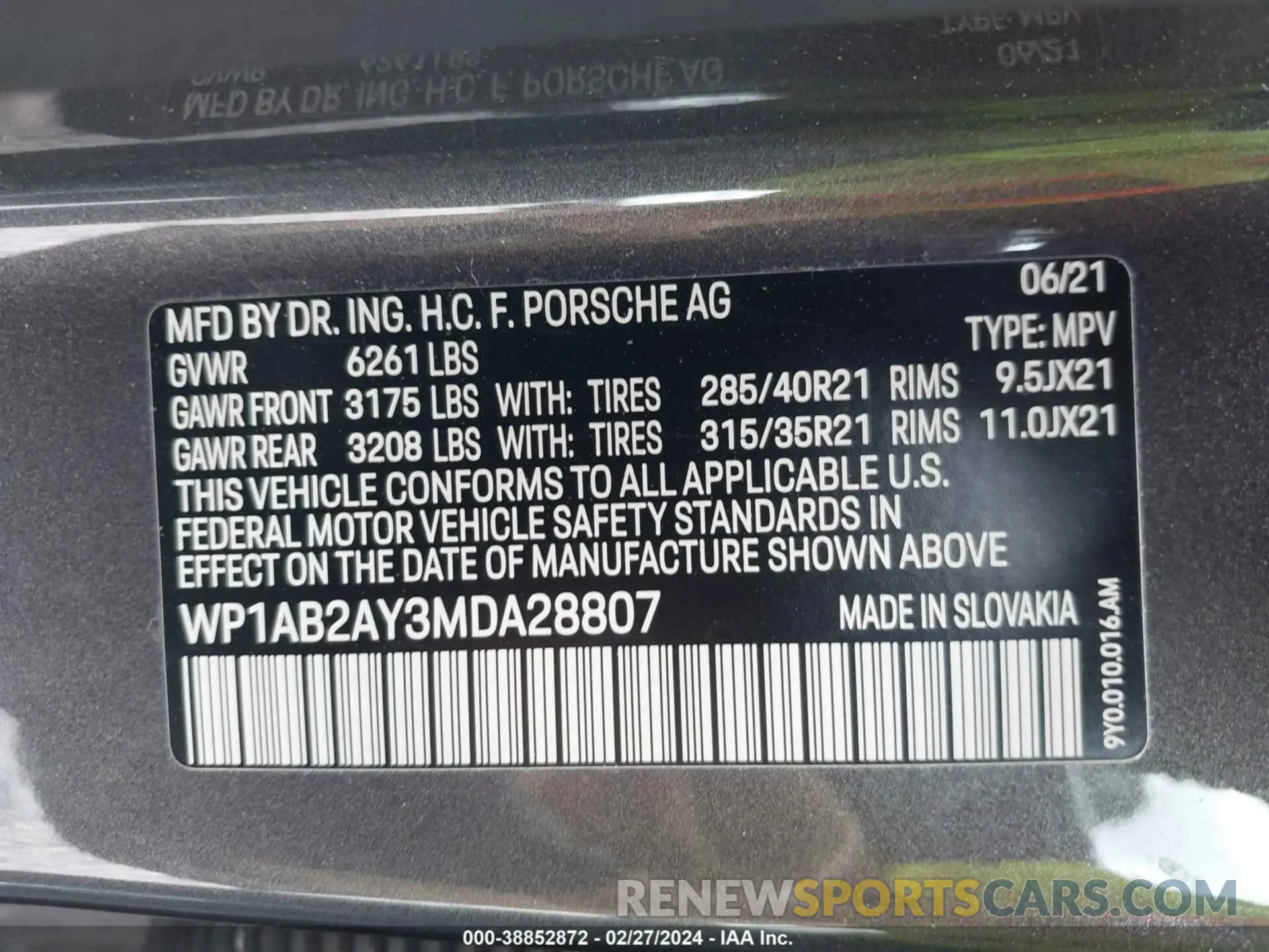 9 fotografías del automóvil dañado WP1AB2AY3MDA28807 PORSCHE CAYENNE 2021