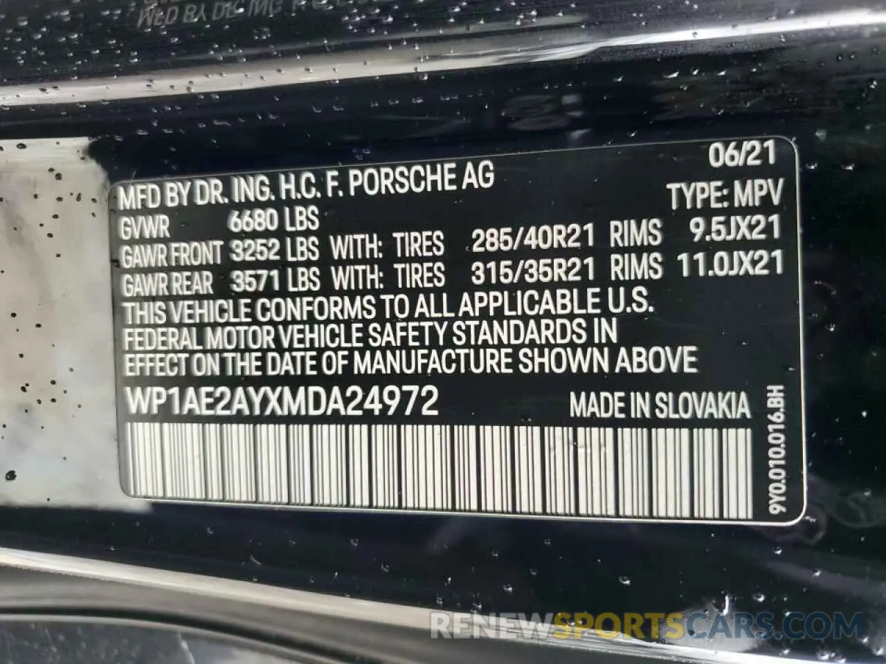 15 fotografías del automóvil dañado WP1AE2AYXMDA24972 PORSCHE CAYENNE 2021