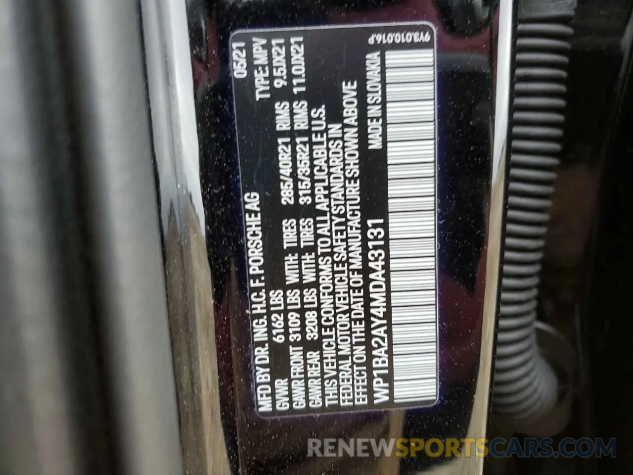 12 fotografías del automóvil dañado WP1BA2AY4MDA43131 PORSCHE CAYENNE 2021