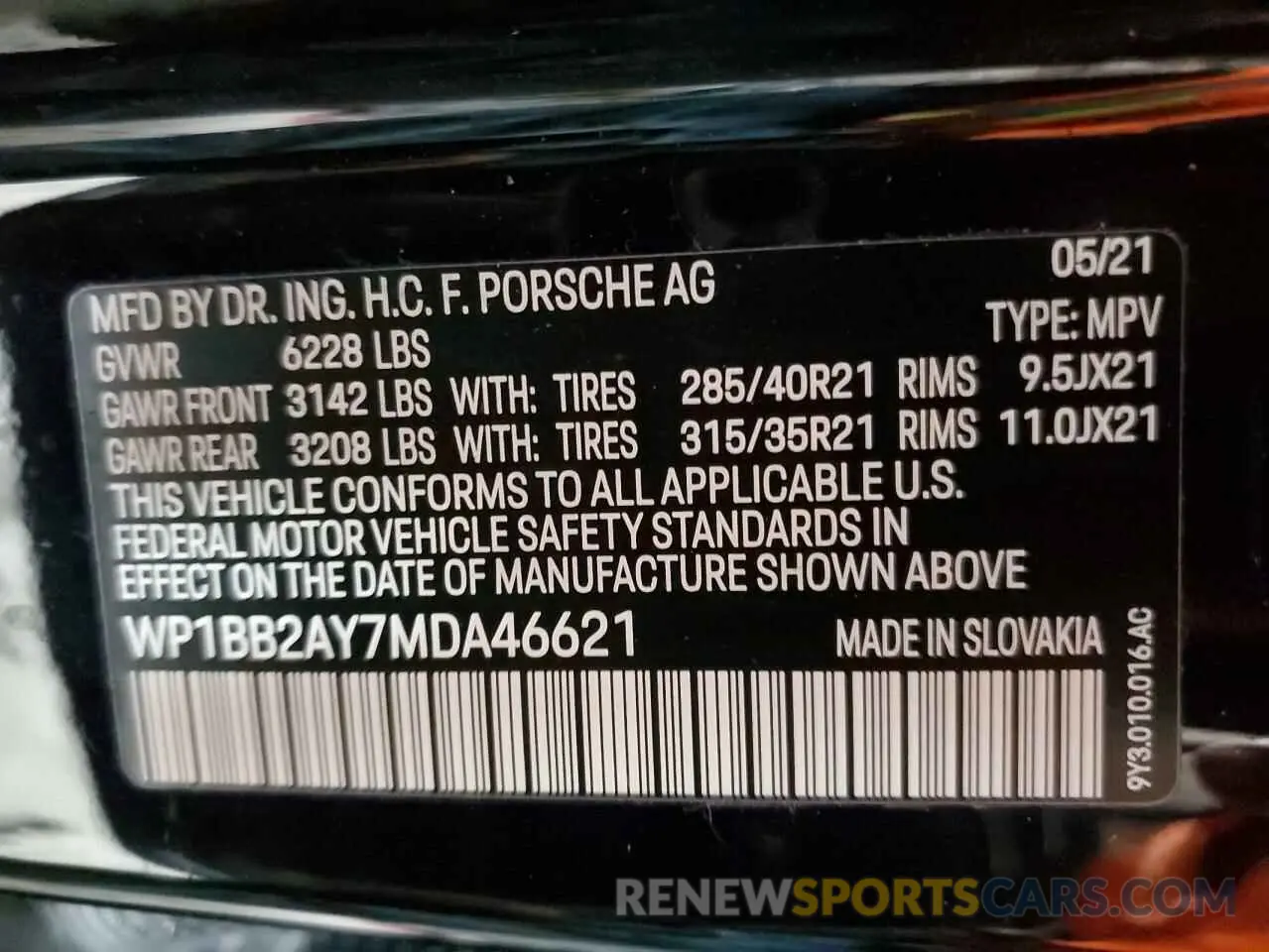 13 fotografías del automóvil dañado WP1BB2AY7MDA46621 PORSCHE CAYENNE 2021