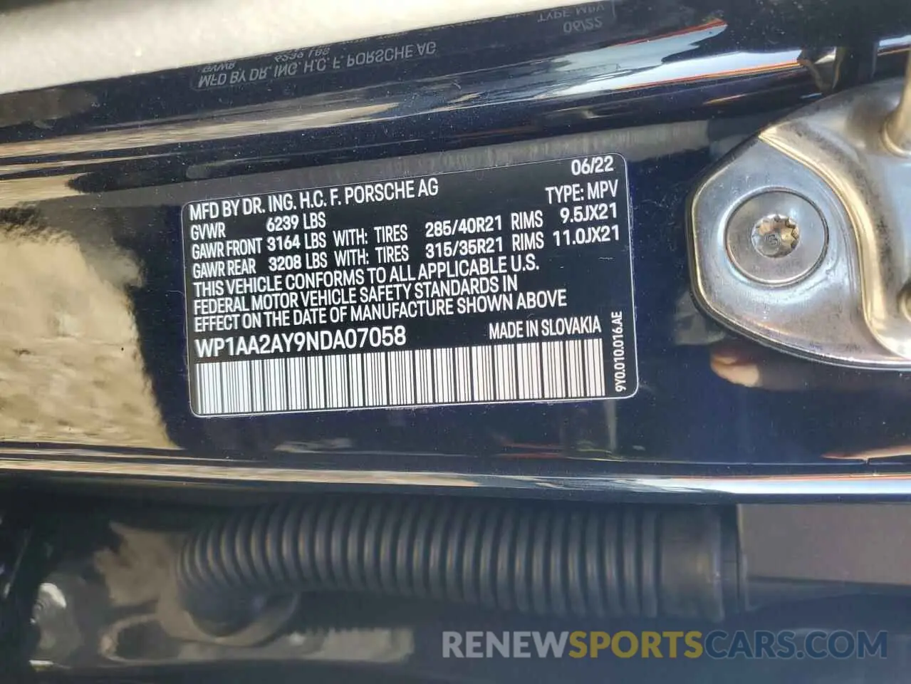 14 fotografías del automóvil dañado WP1AA2AY9NDA07058 PORSCHE CAYENNE 2022