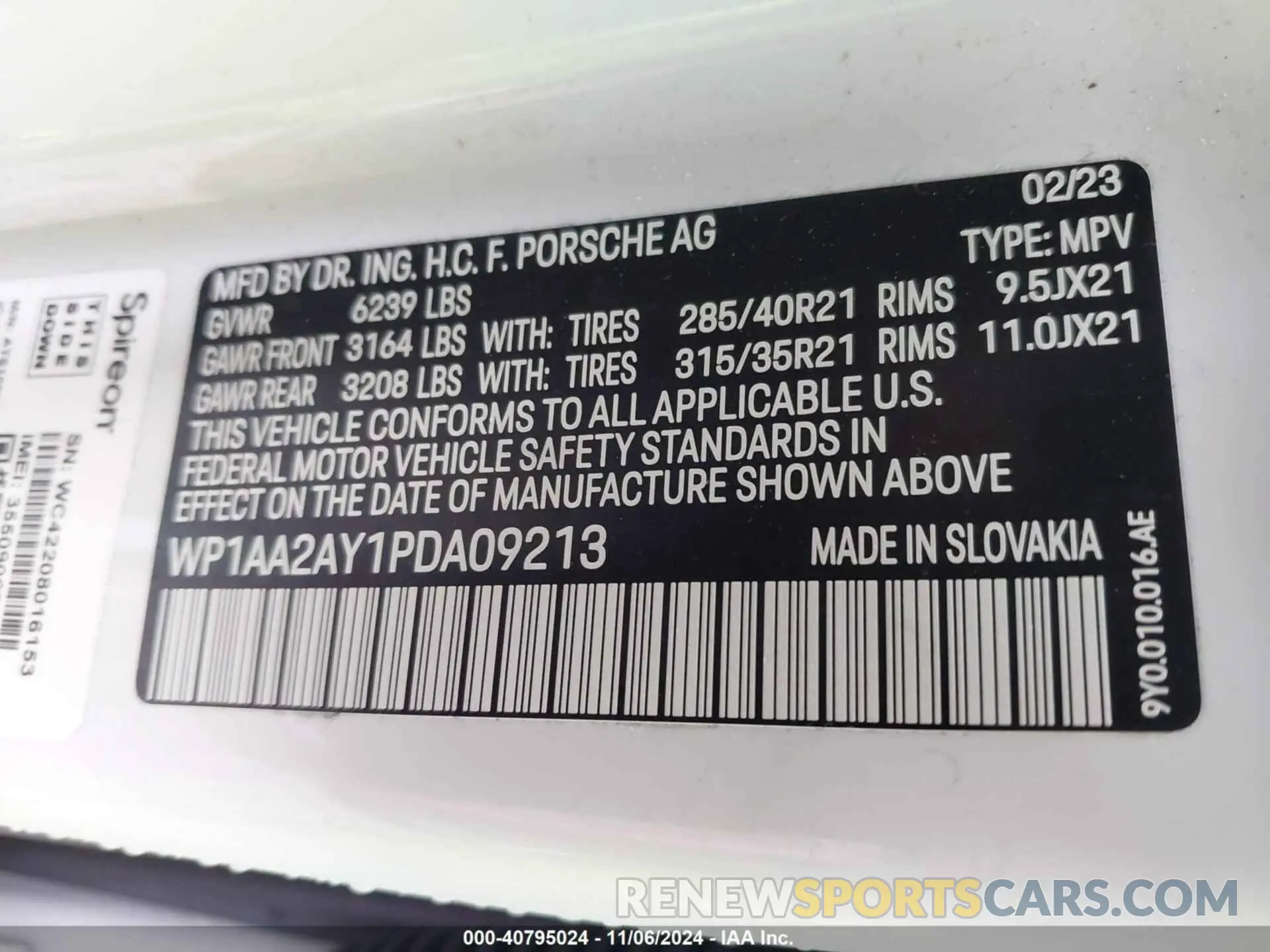9 fotografías del automóvil dañado WP1AA2AY1PDA09213 PORSCHE CAYENNE 2023