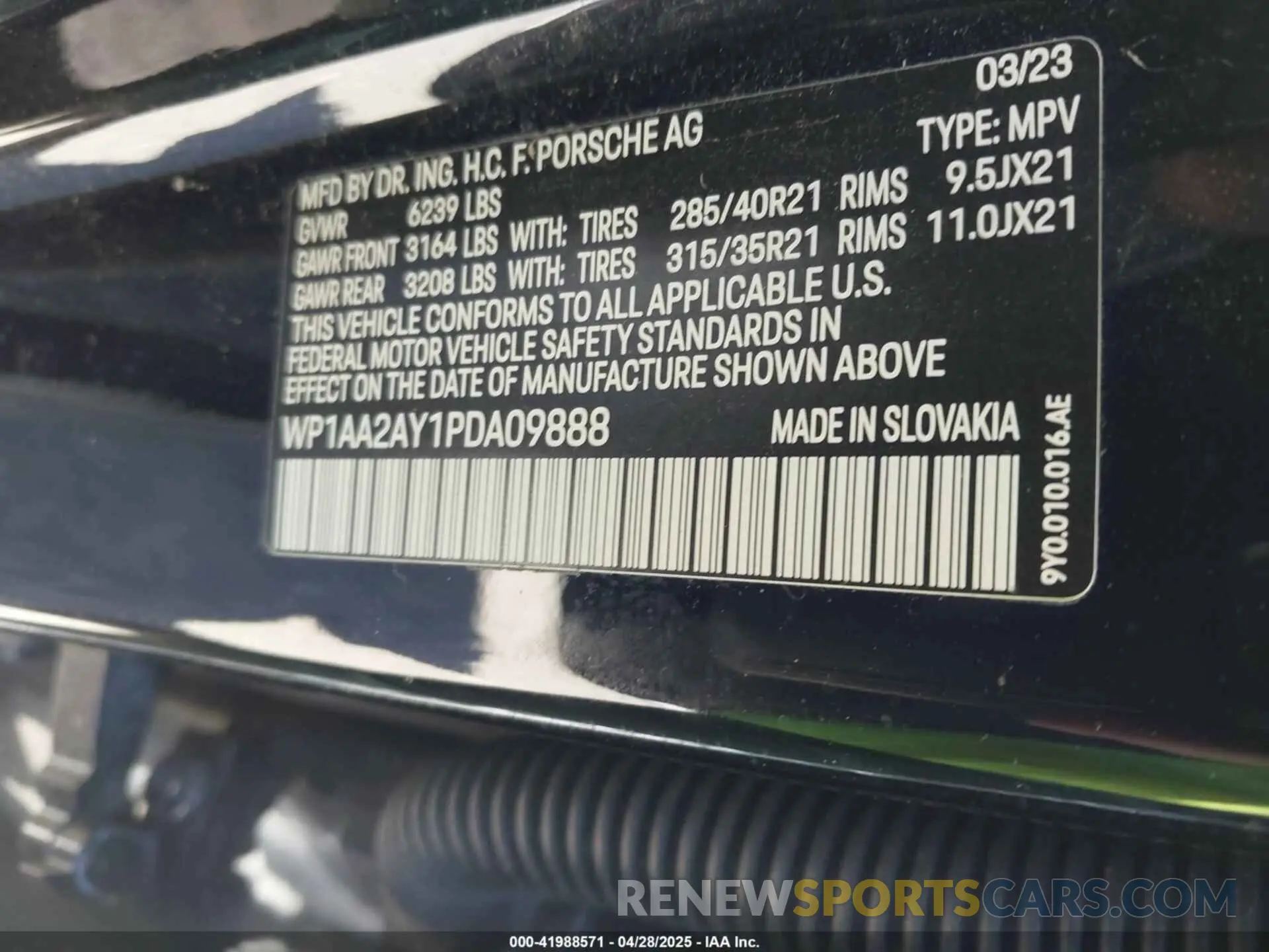 9 fotografías del automóvil dañado WP1AA2AY1PDA09888 PORSCHE CAYENNE 2023