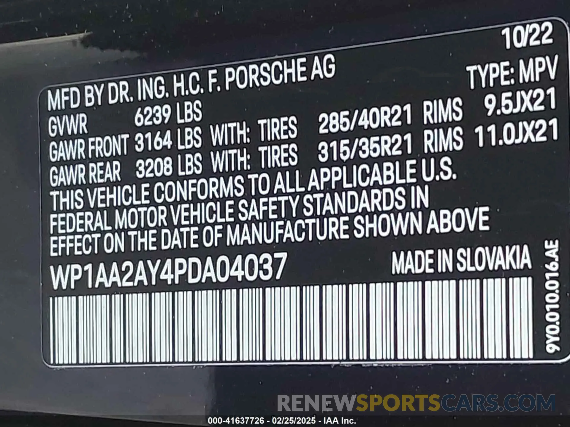 9 fotografías del automóvil dañado WP1AA2AY4PDA04037 PORSCHE CAYENNE 2023