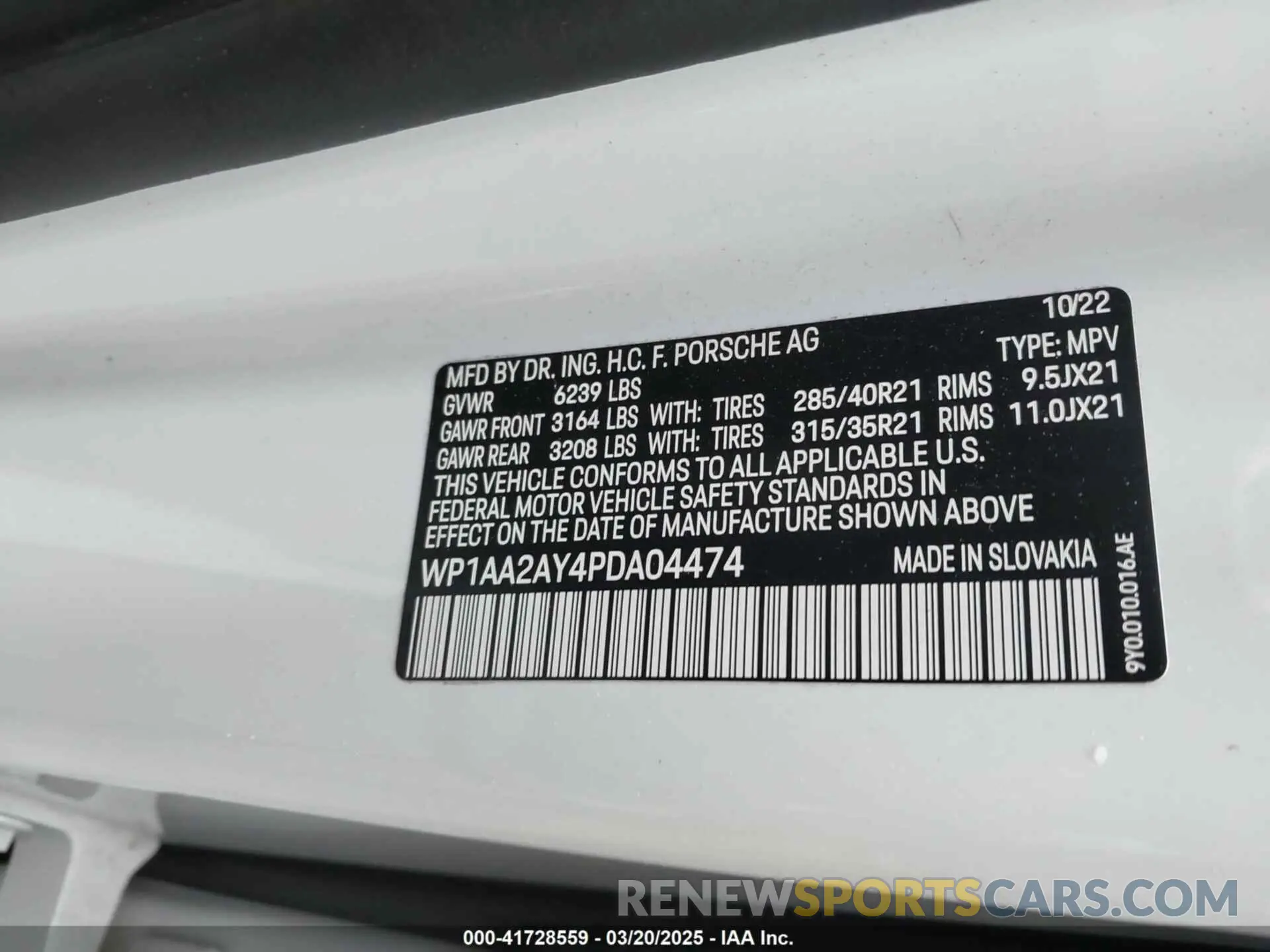 9 fotografías del automóvil dañado WP1AA2AY4PDA04474 PORSCHE CAYENNE 2023