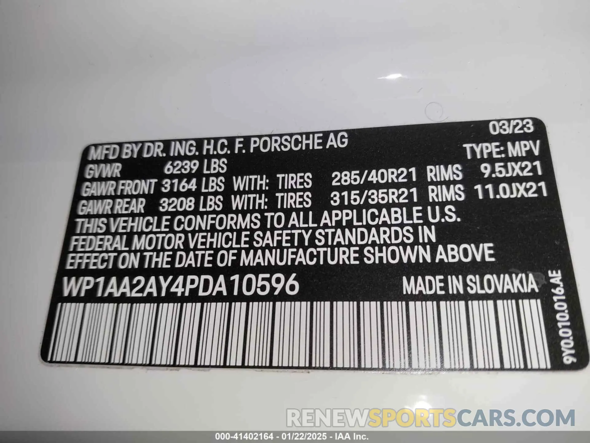 9 fotografías del automóvil dañado WP1AA2AY4PDA10596 PORSCHE CAYENNE 2023