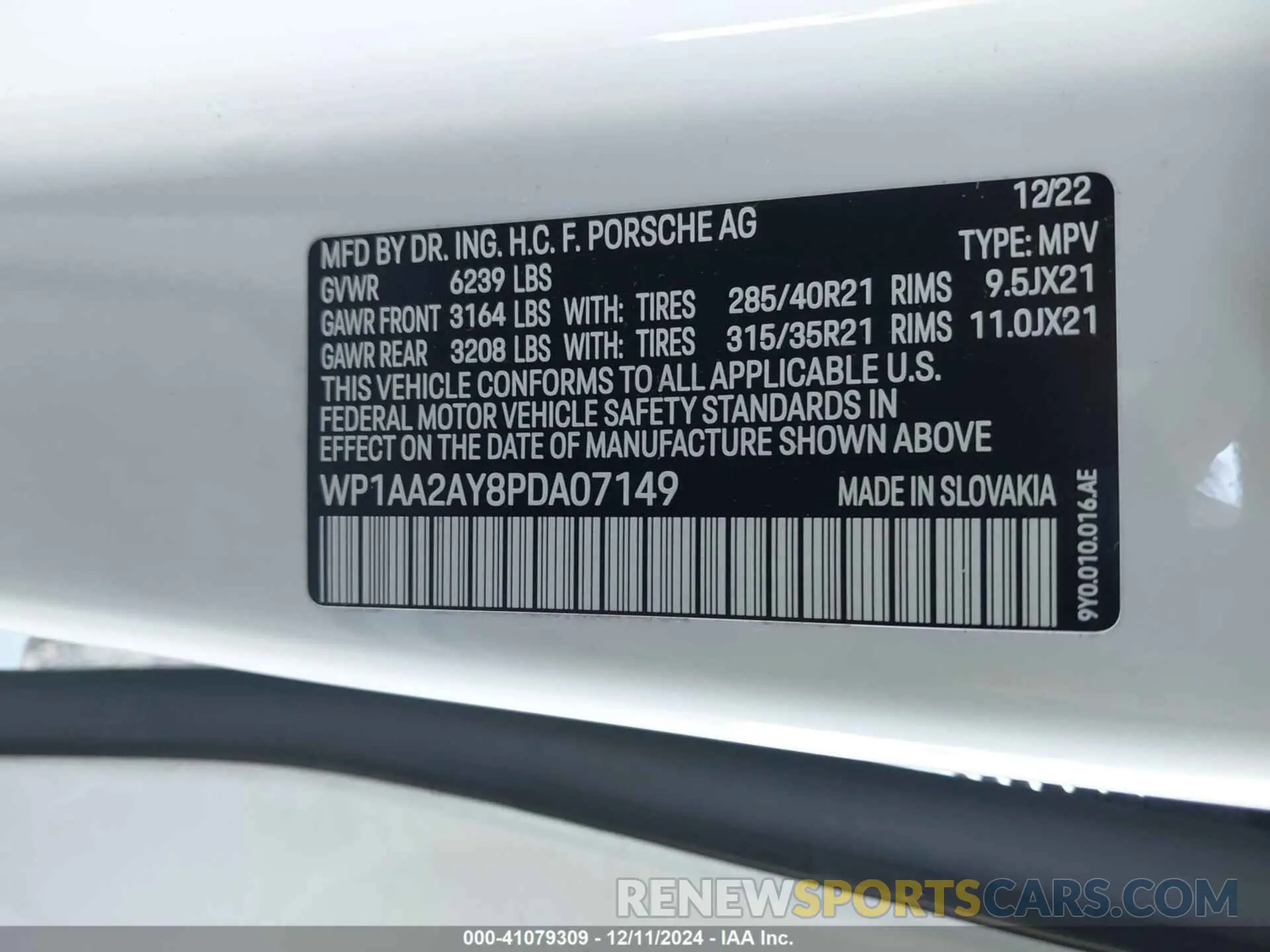 9 fotografías del automóvil dañado WP1AA2AY8PDA07149 PORSCHE CAYENNE 2023