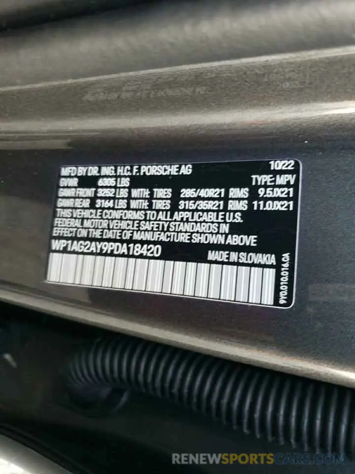 13 fotografías del automóvil dañado WP1AG2AY9PDA18420 PORSCHE CAYENNE 2023