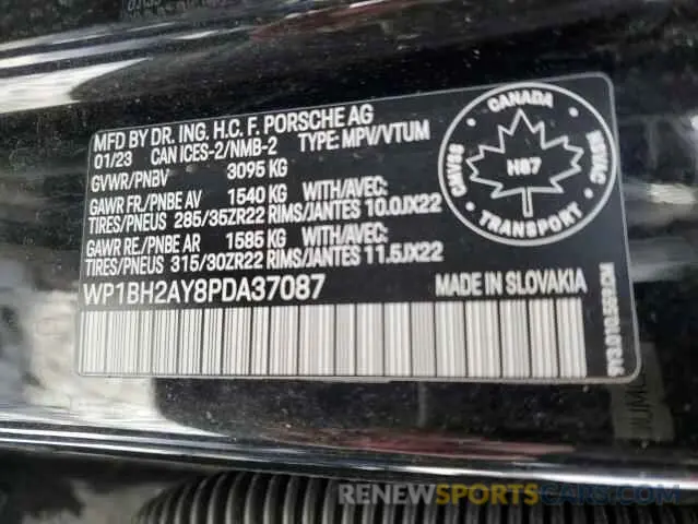 14 fotografías del automóvil dañado WP1BH2AY8PDA37087 PORSCHE CAYENNE 2023
