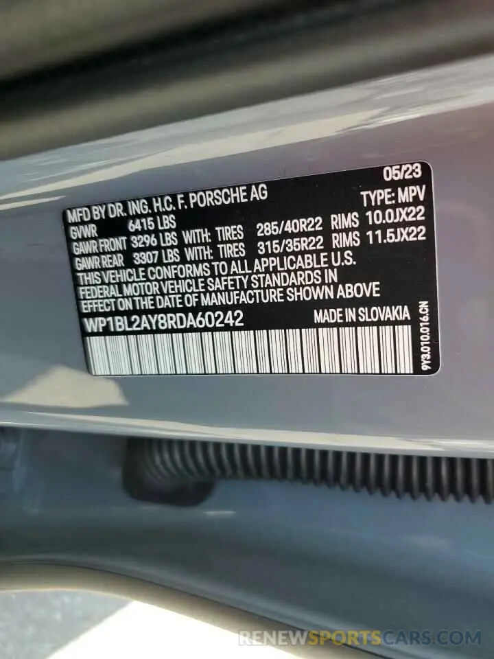 13 fotografías del automóvil dañado WP1BL2AY8RDA60242 PORSCHE CAYENNE 2024