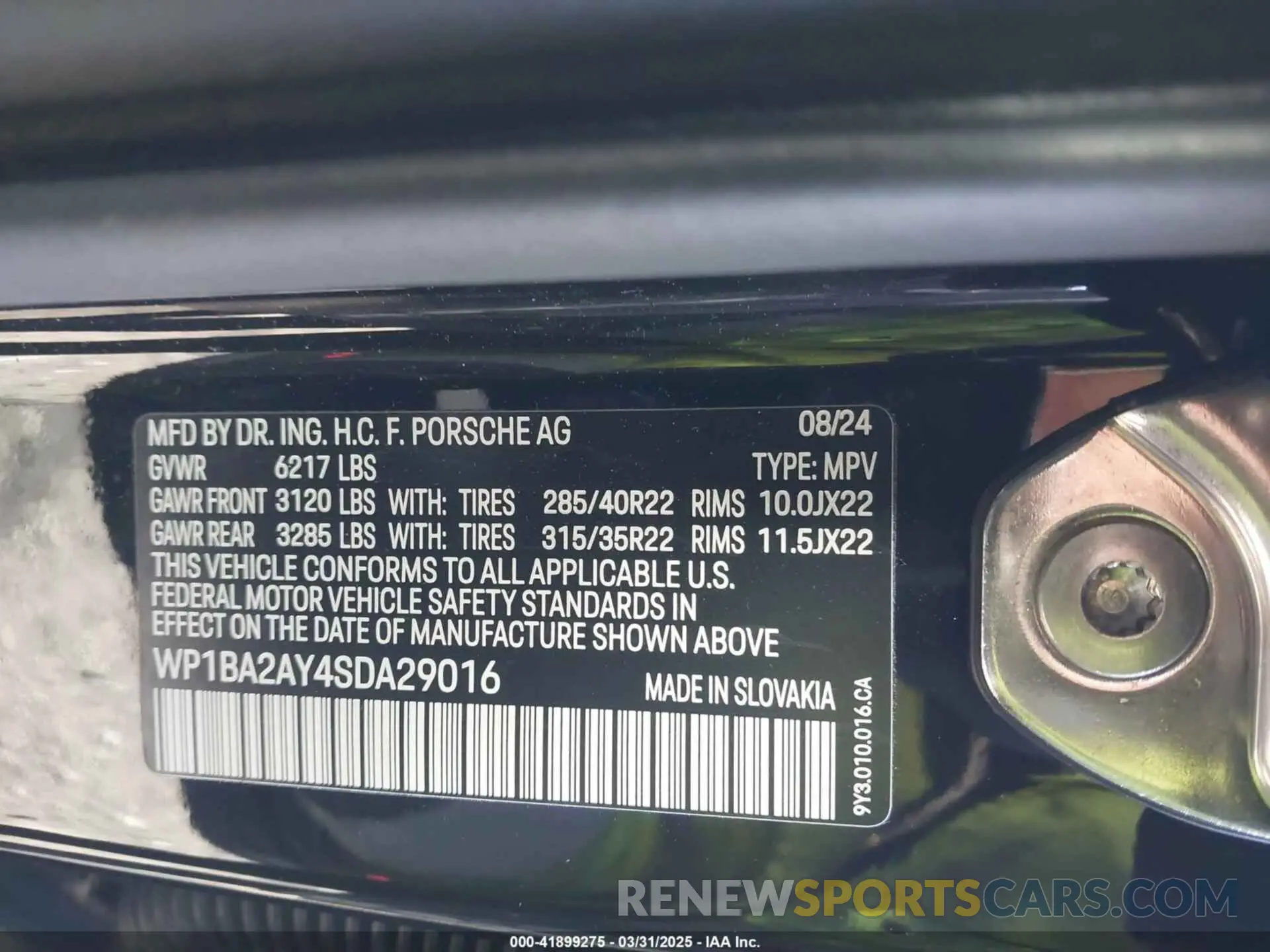 9 fotografías del automóvil dañado WP1BA2AY4SDA29016 PORSCHE CAYENNE 2025