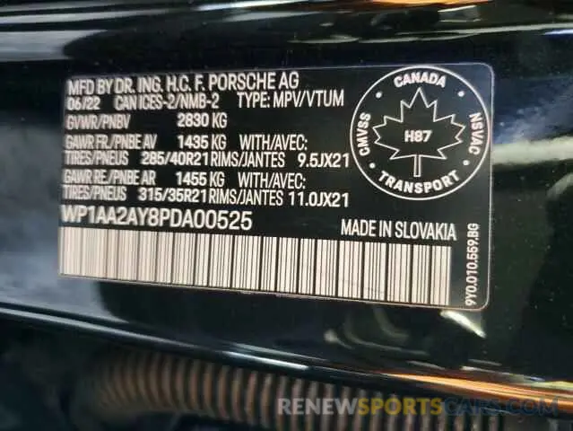 14 fotografías del automóvil dañado WP1AA2AY8PDA00525 PORSCHE CAYENNE BA 2023