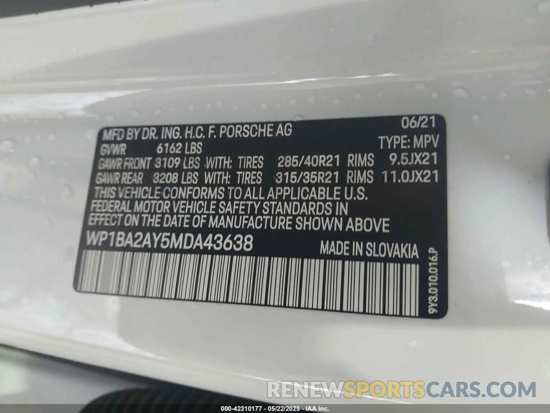 9 fotografías del automóvil dañado WP1BA2AY5MDA43638 PORSCHE CAYENNE COUPE 2021