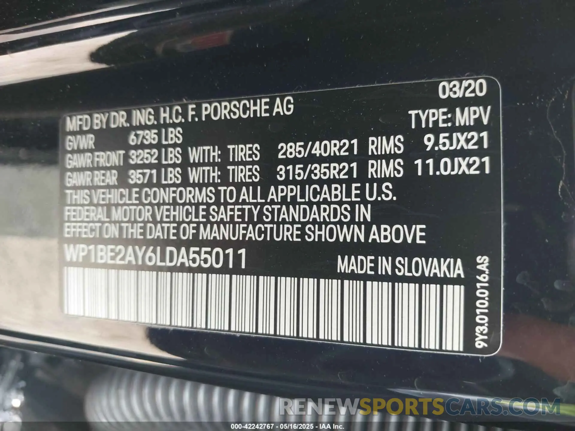 9 fotografías del automóvil dañado WP1BE2AY6LDA55011 PORSCHE CAYENNE E-HYBRID COUPE 2020