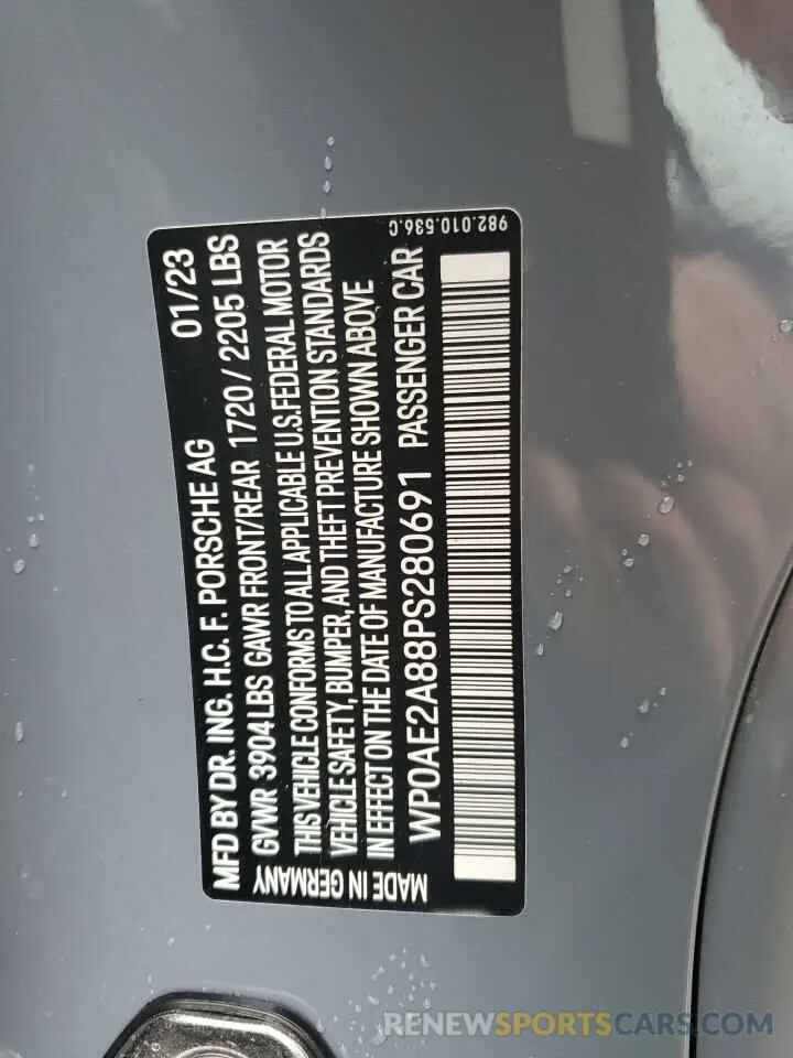 15 fotografías del automóvil dañado WP0AE2A88PS280691 PORSCHE CAYMAN 2023