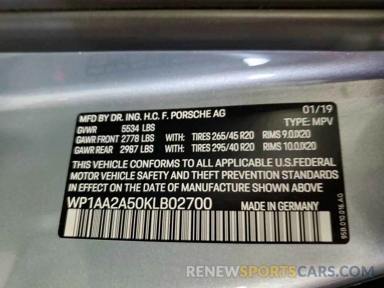13 fotografías del automóvil dañado WP1AA2A50KLB02700 PORSCHE MACAN 2019