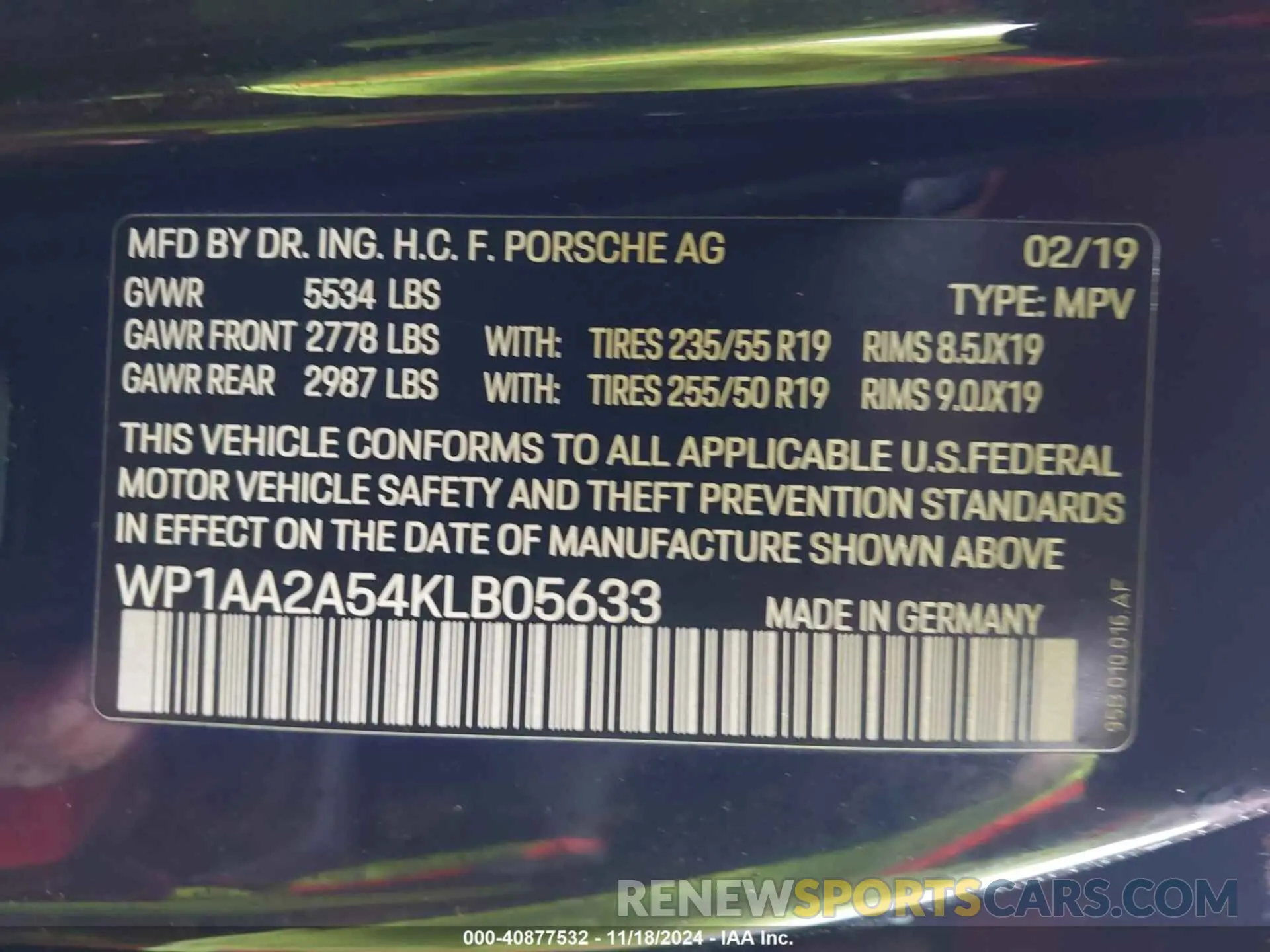9 fotografías del automóvil dañado WP1AA2A54KLB05633 PORSCHE MACAN 2019
