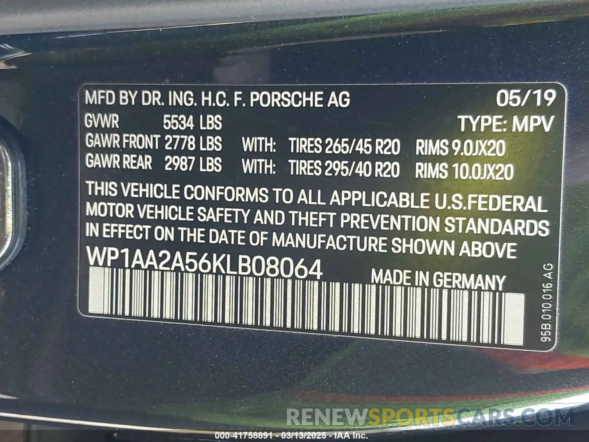 9 fotografías del automóvil dañado WP1AA2A56KLB08064 PORSCHE MACAN 2019