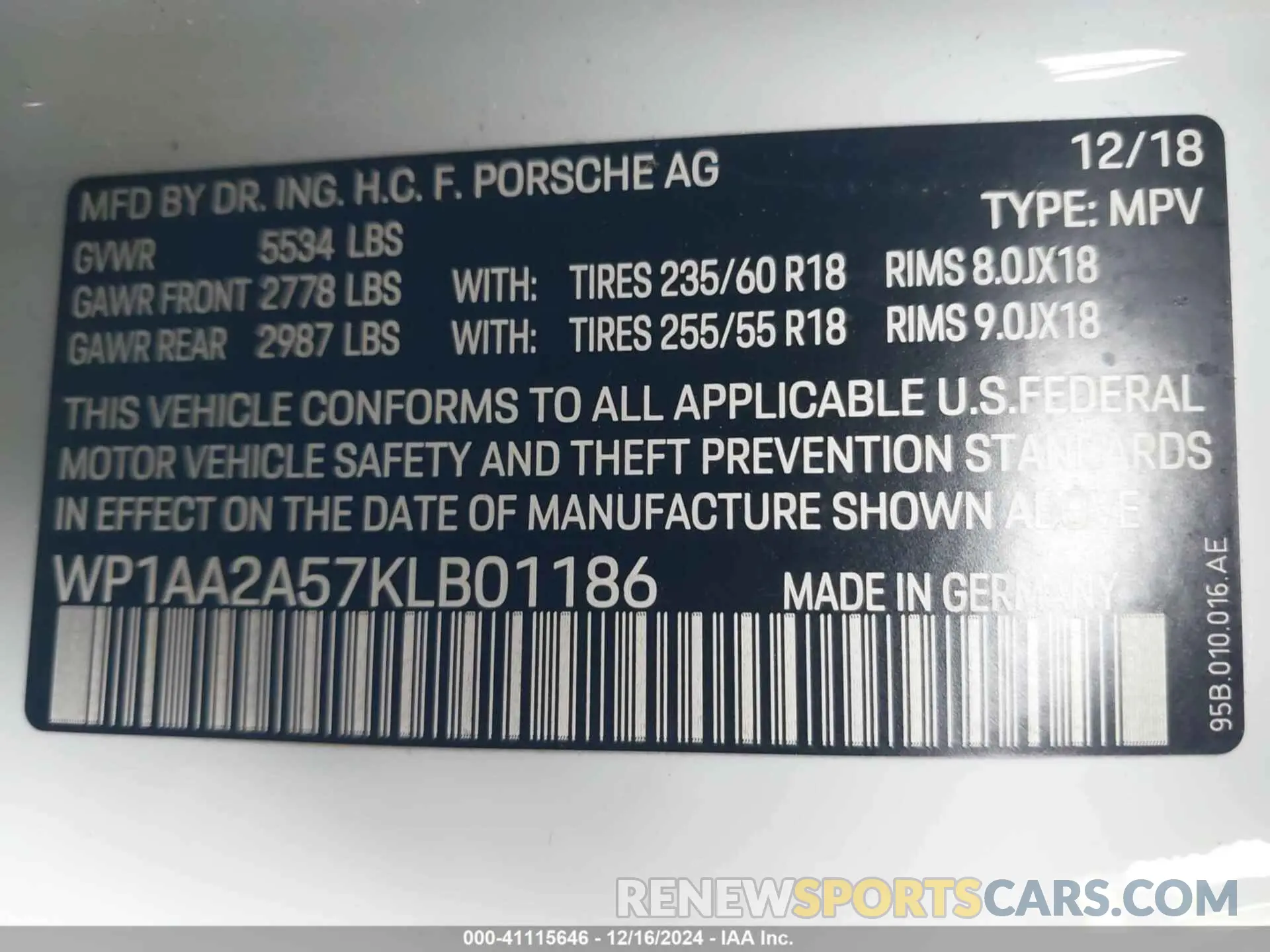9 fotografías del automóvil dañado WP1AA2A57KLB01186 PORSCHE MACAN 2019