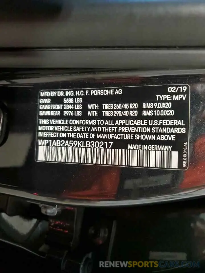 13 fotografías del automóvil dañado WP1AB2A59KLB30217 PORSCHE MACAN 2019