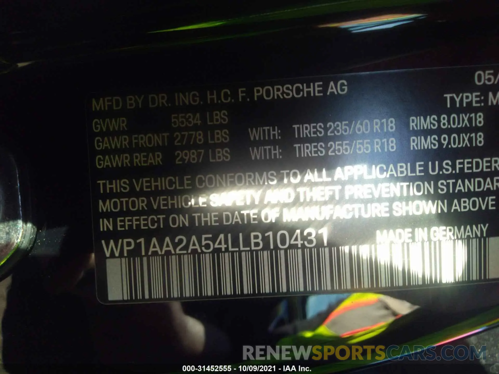 9 fotografías del automóvil dañado WP1AA2A54LLB10431 PORSCHE MACAN 2020
