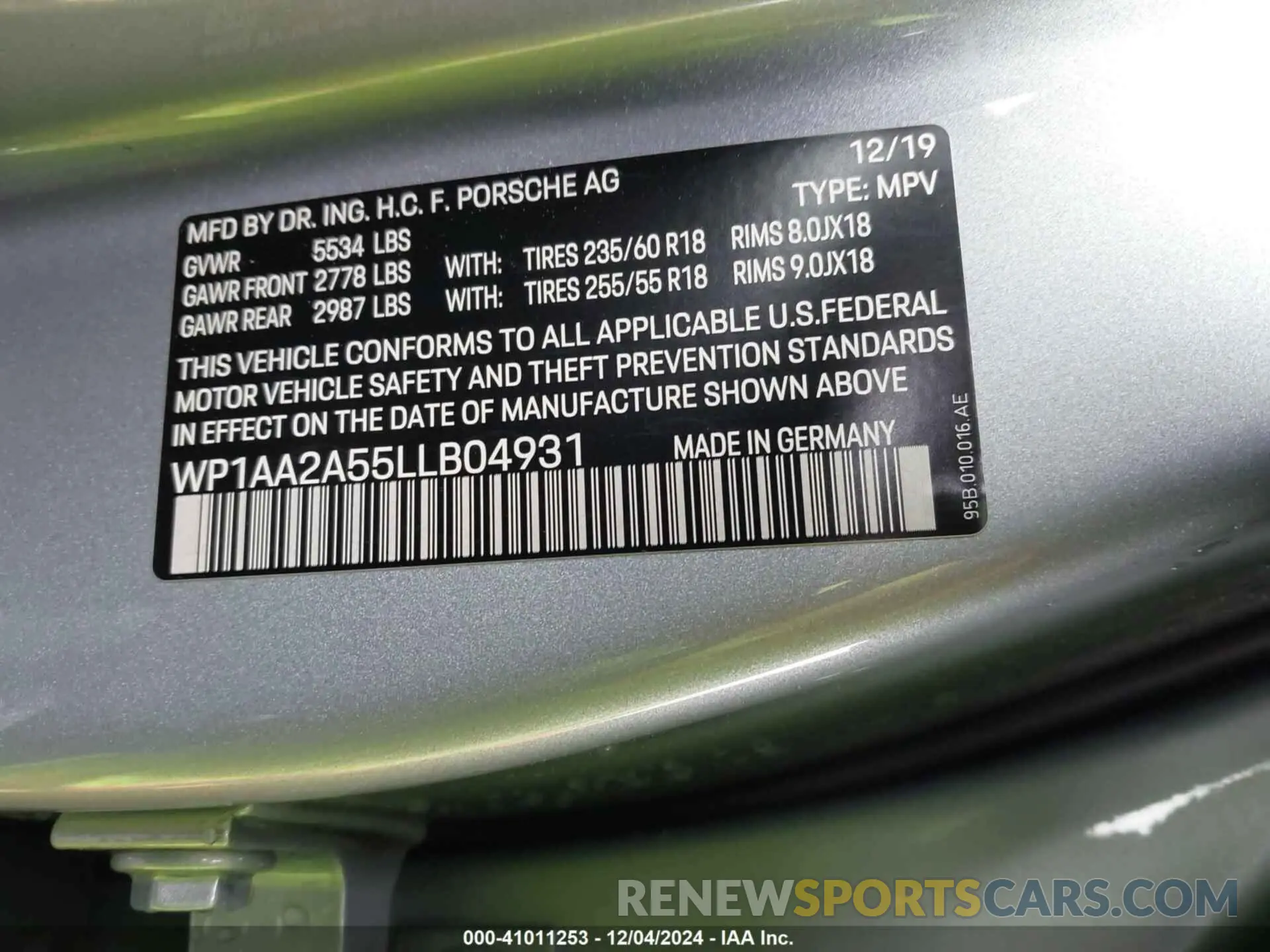 9 fotografías del automóvil dañado WP1AA2A55LLB04931 PORSCHE MACAN 2020