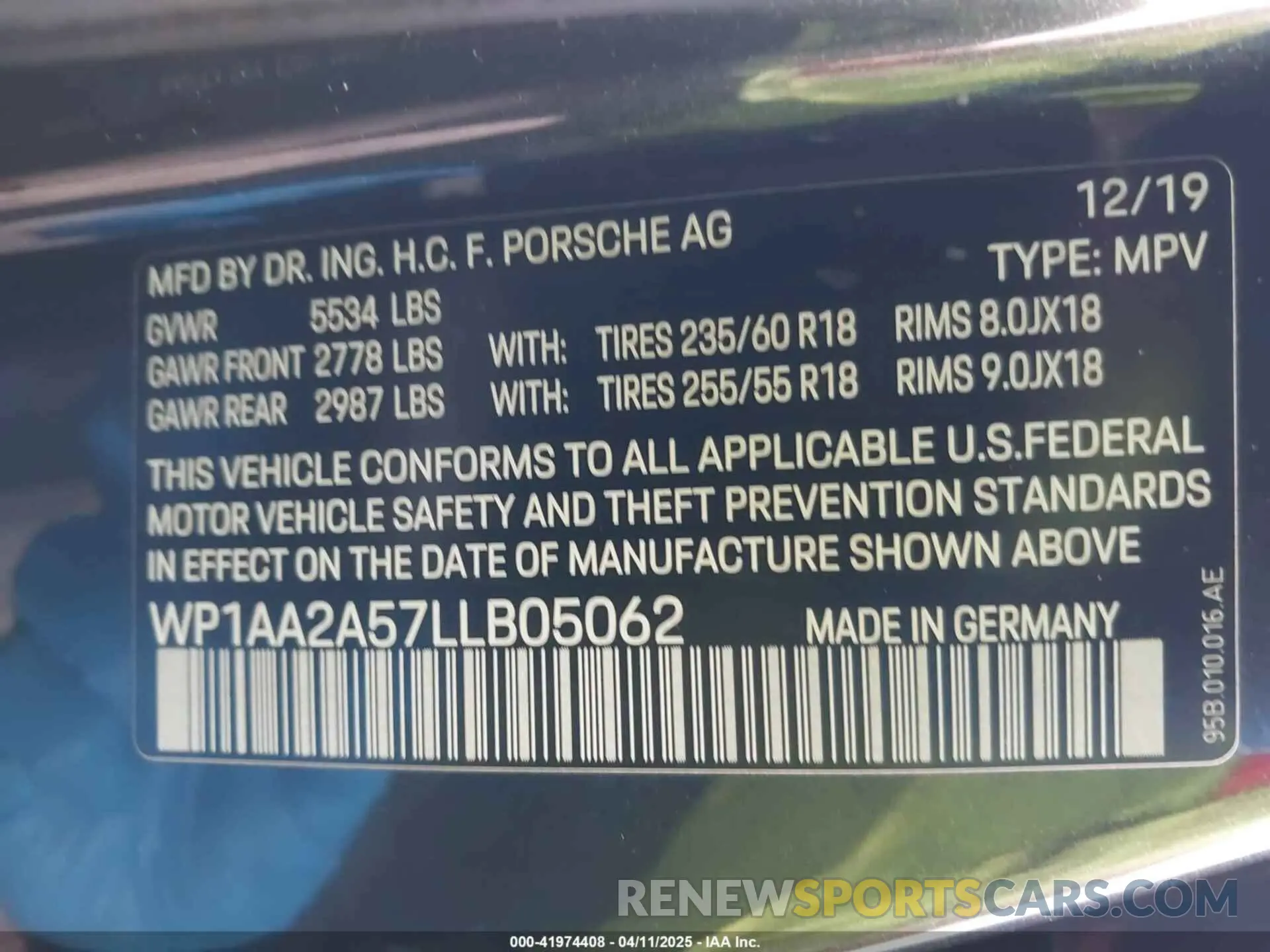 9 fotografías del automóvil dañado WP1AA2A57LLB05062 PORSCHE MACAN 2020