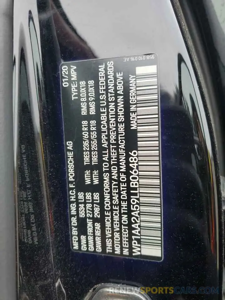 13 fotografías del automóvil dañado WP1AA2A59LLB06486 PORSCHE MACAN 2020