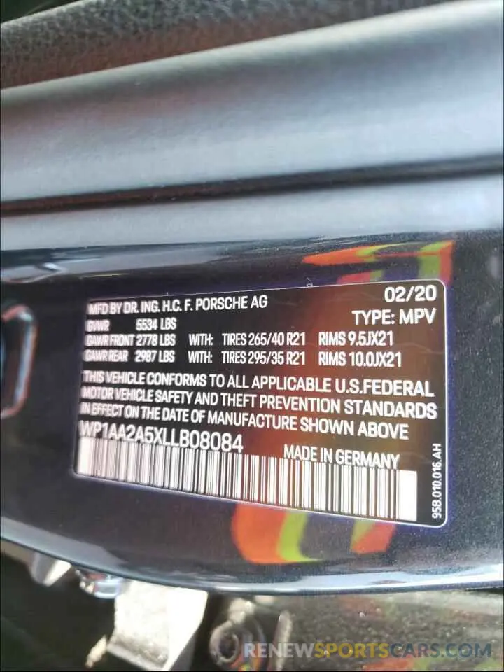 10 fotografías del automóvil dañado WP1AA2A5XLLB08084 PORSCHE MACAN 2020