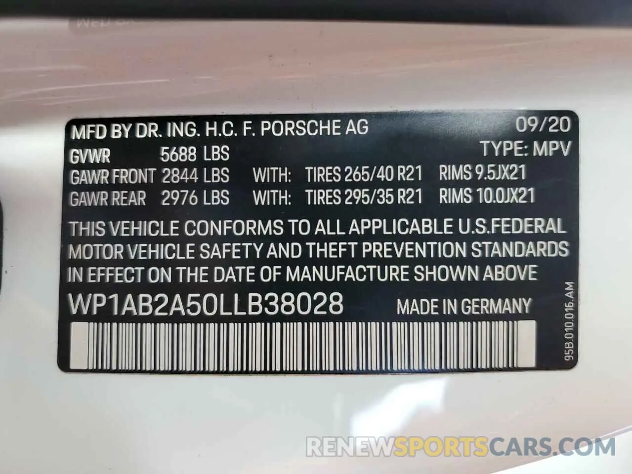 14 fotografías del automóvil dañado WP1AB2A50LLB38028 PORSCHE MACAN 2020