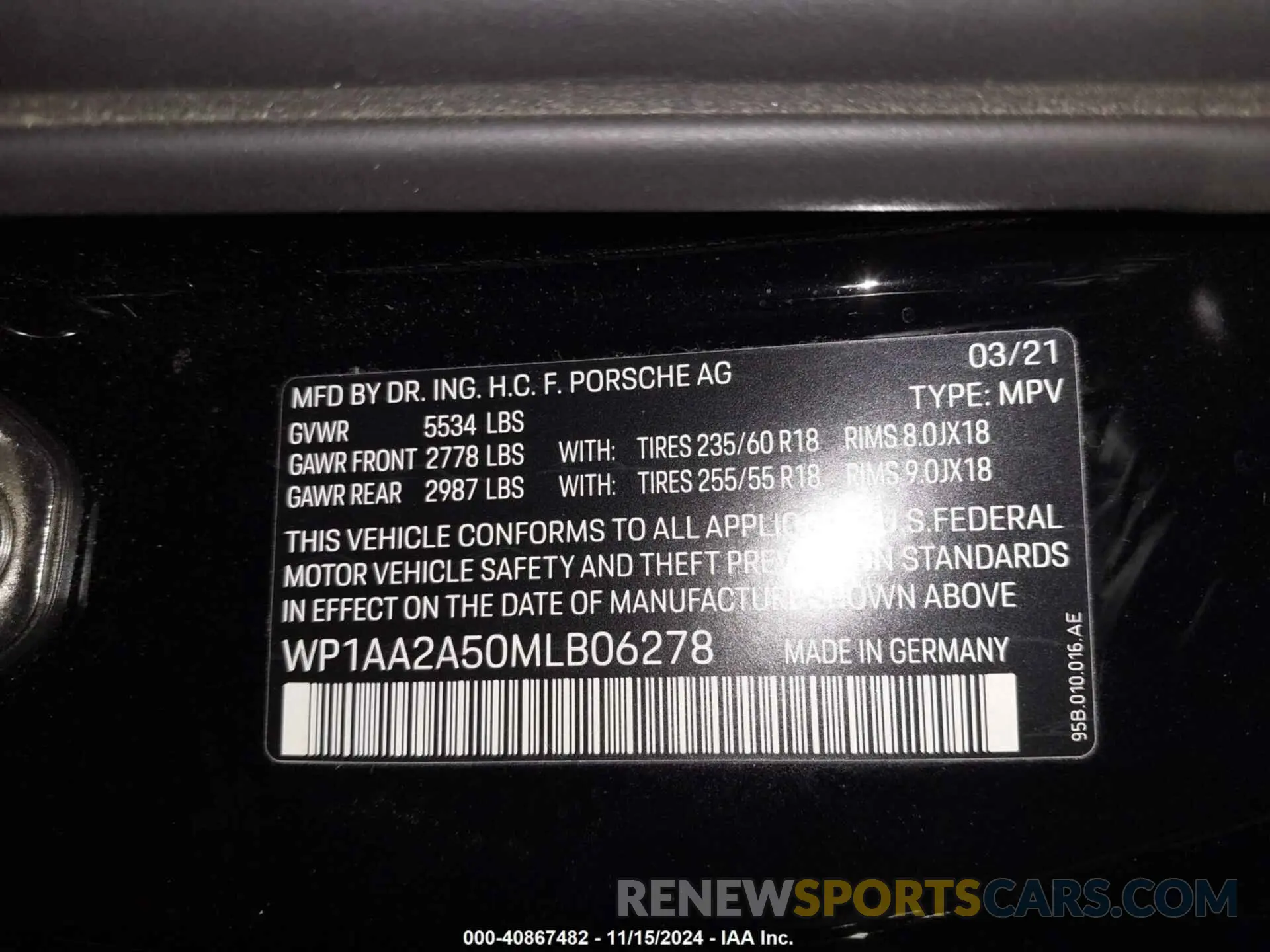 9 fotografías del automóvil dañado WP1AA2A50MLB06278 PORSCHE MACAN 2021