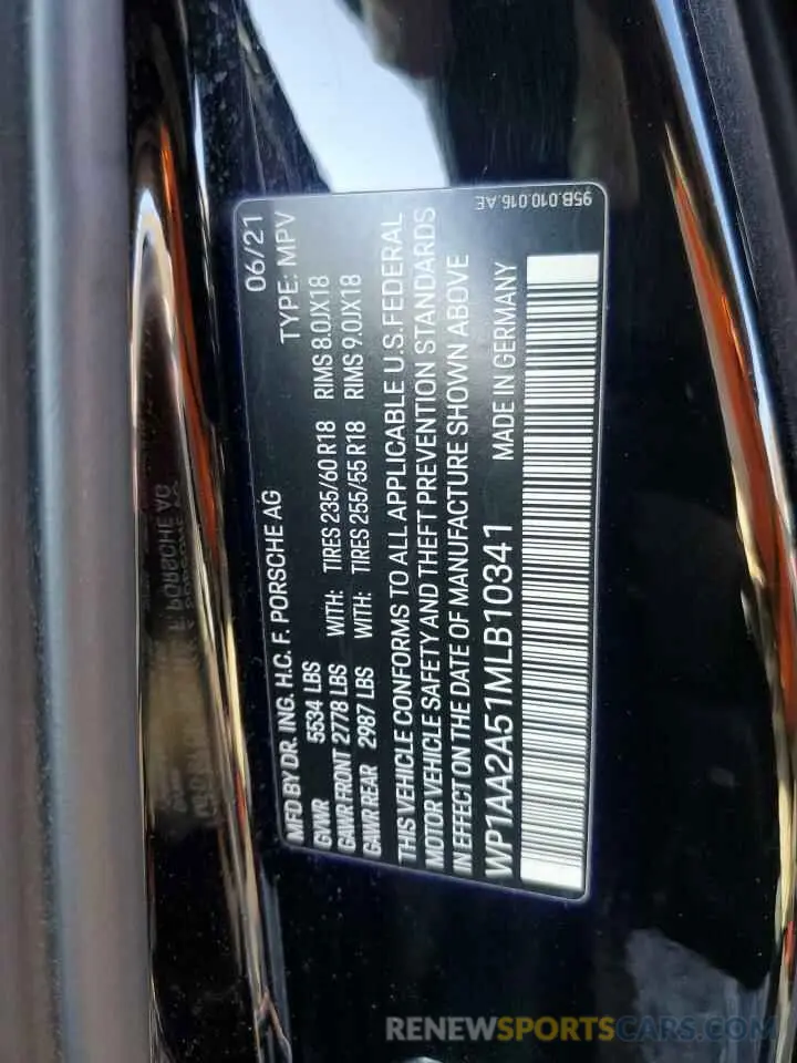 13 fotografías del automóvil dañado WP1AA2A51MLB10341 PORSCHE MACAN 2021