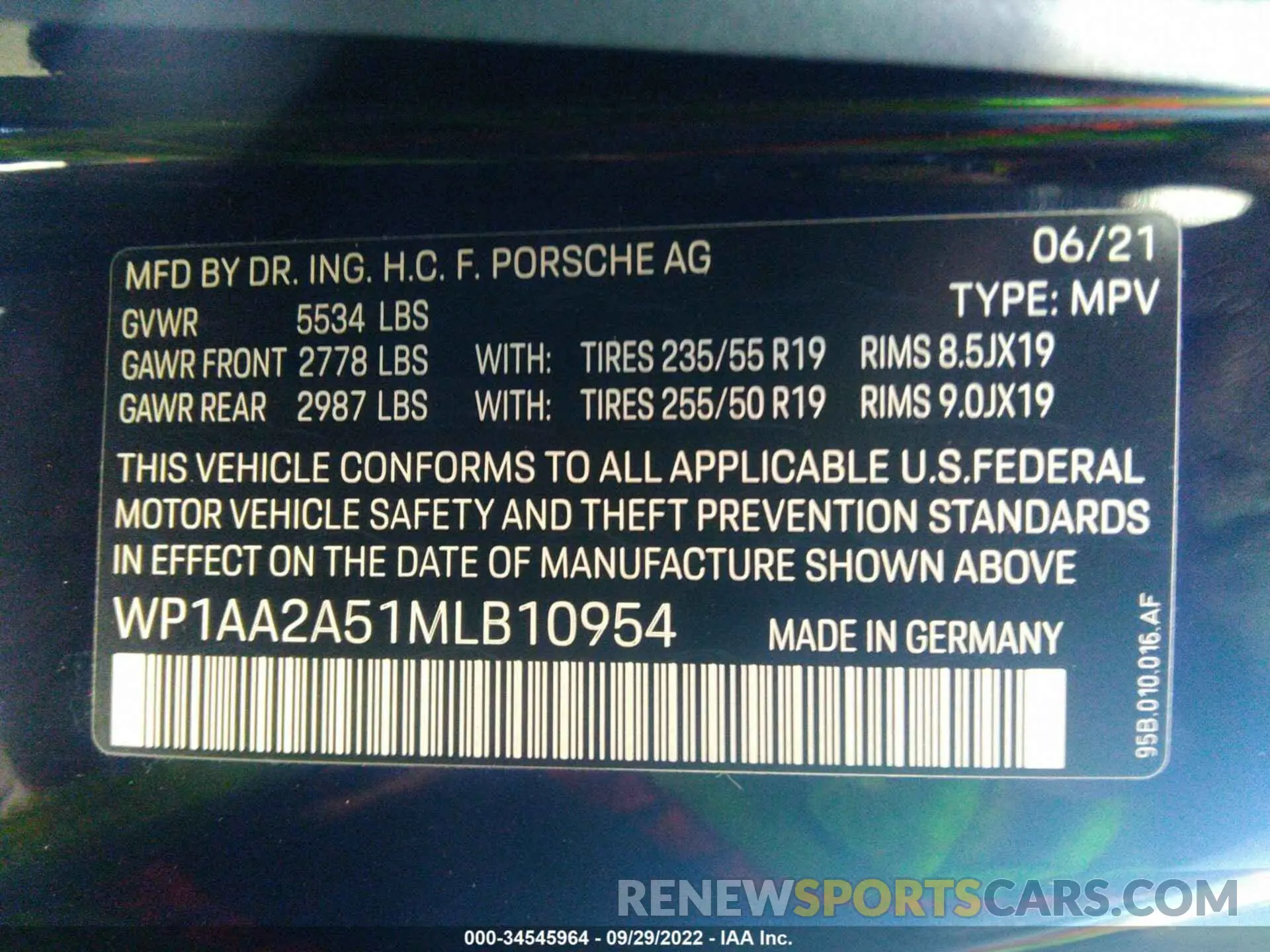 9 fotografías del automóvil dañado WP1AA2A51MLB10954 PORSCHE MACAN 2021