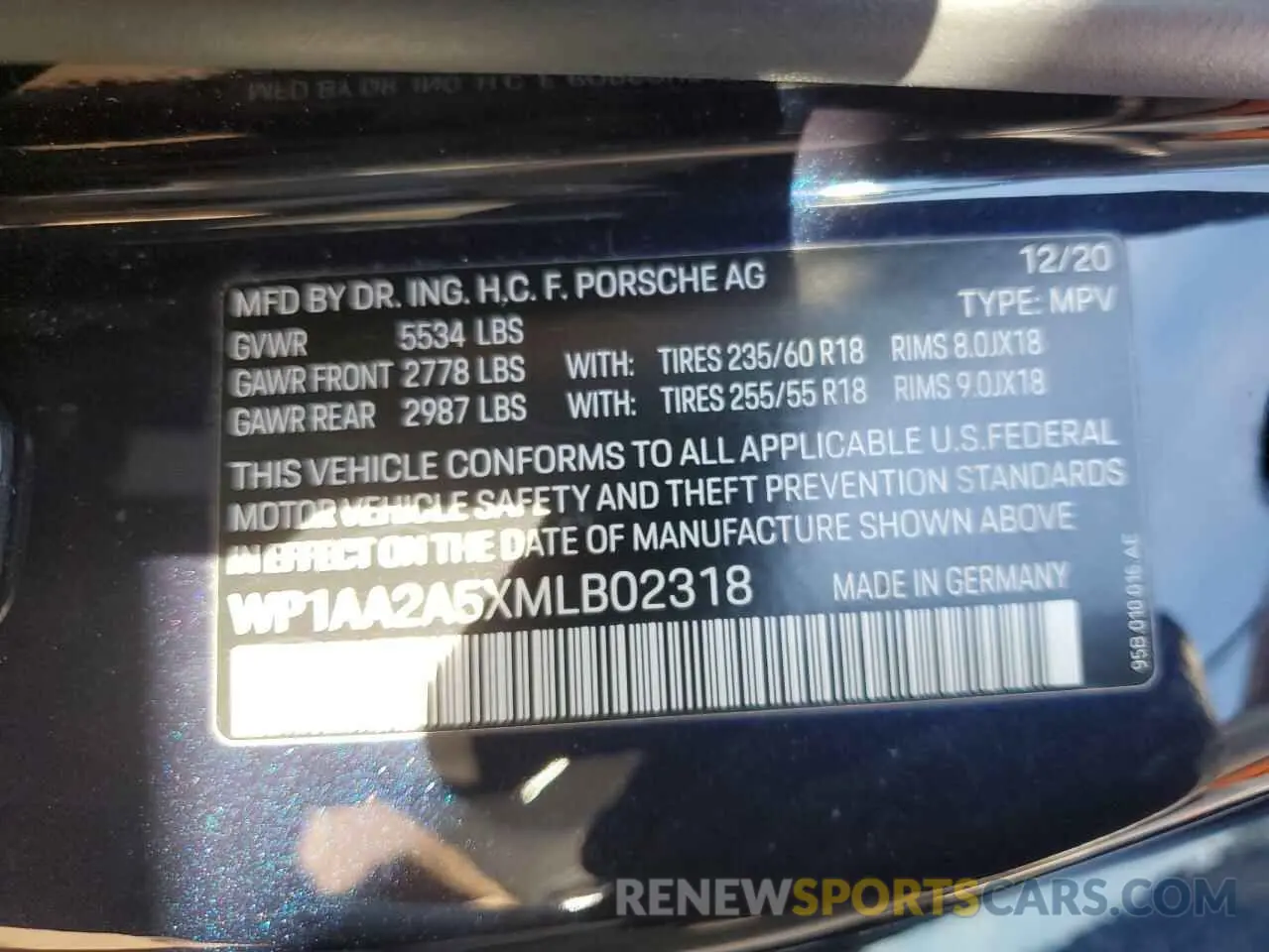 13 fotografías del automóvil dañado WP1AA2A5XMLB02318 PORSCHE MACAN 2021