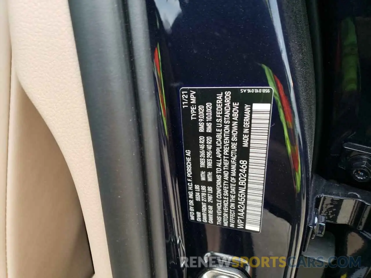 10 fotografías del automóvil dañado WP1AA2A55NLB02468 PORSCHE MACAN 2022
