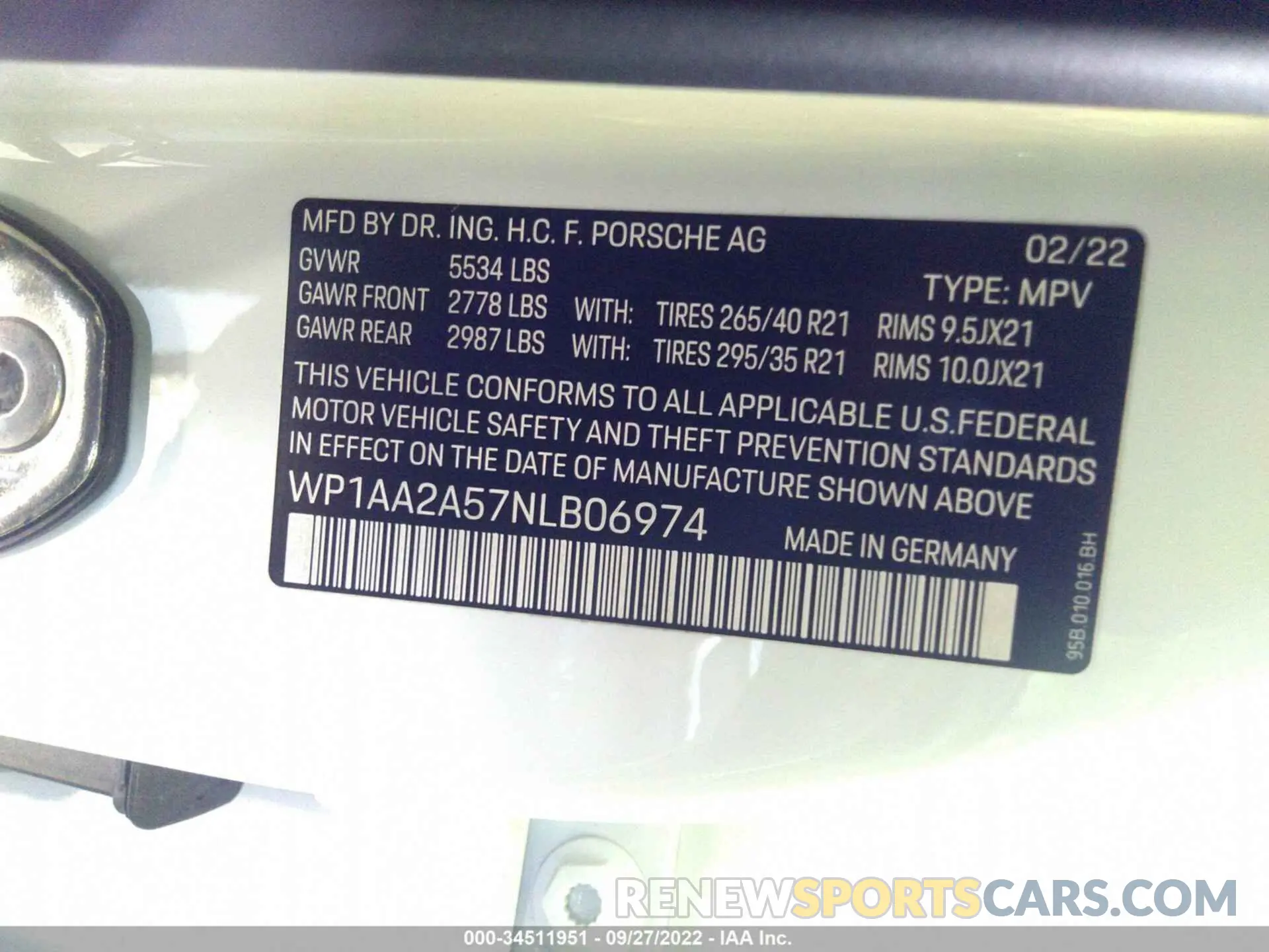 9 fotografías del automóvil dañado WP1AA2A57NLB06974 PORSCHE MACAN 2022