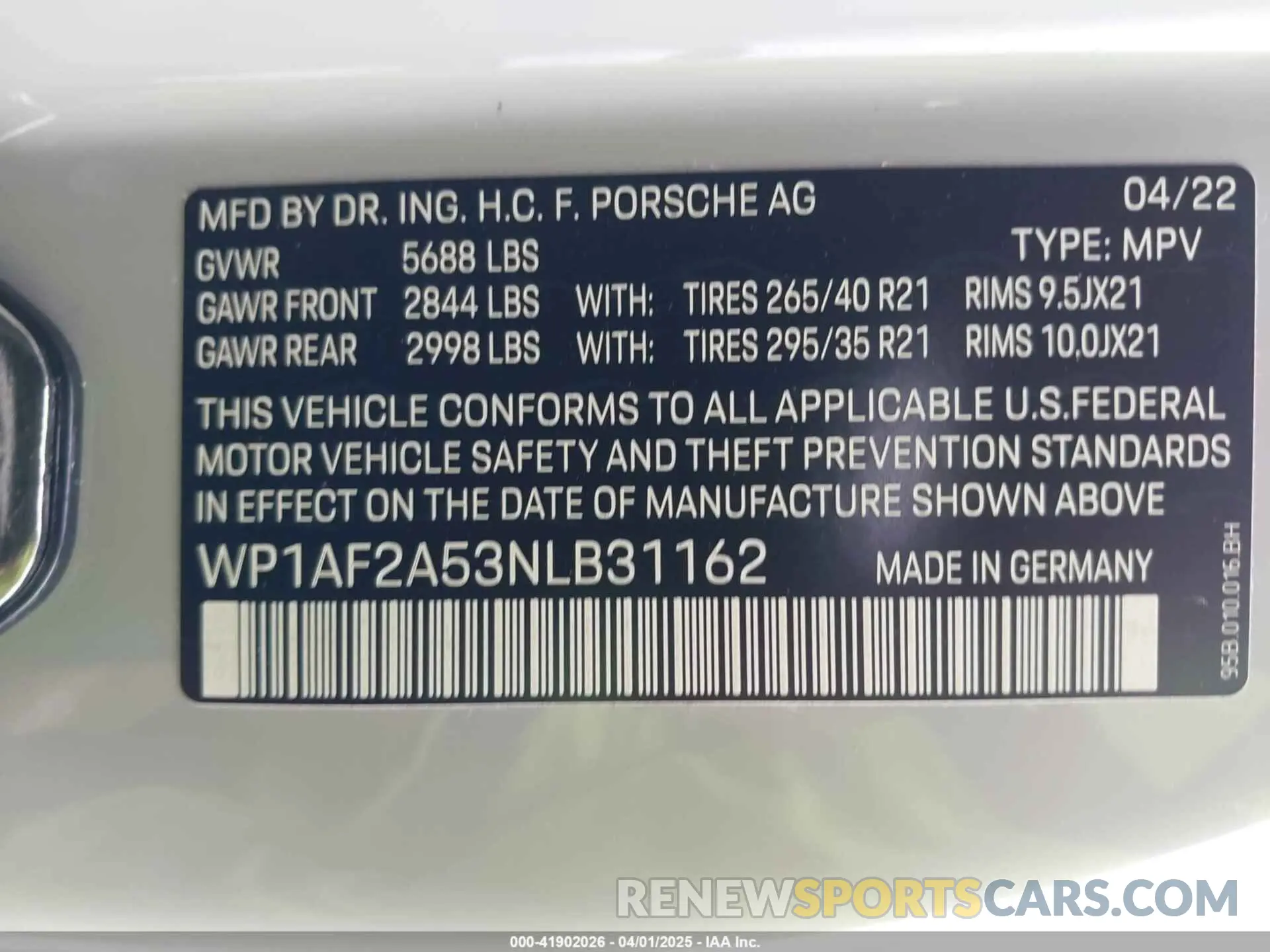 9 fotografías del automóvil dañado WP1AF2A53NLB31162 PORSCHE MACAN 2022