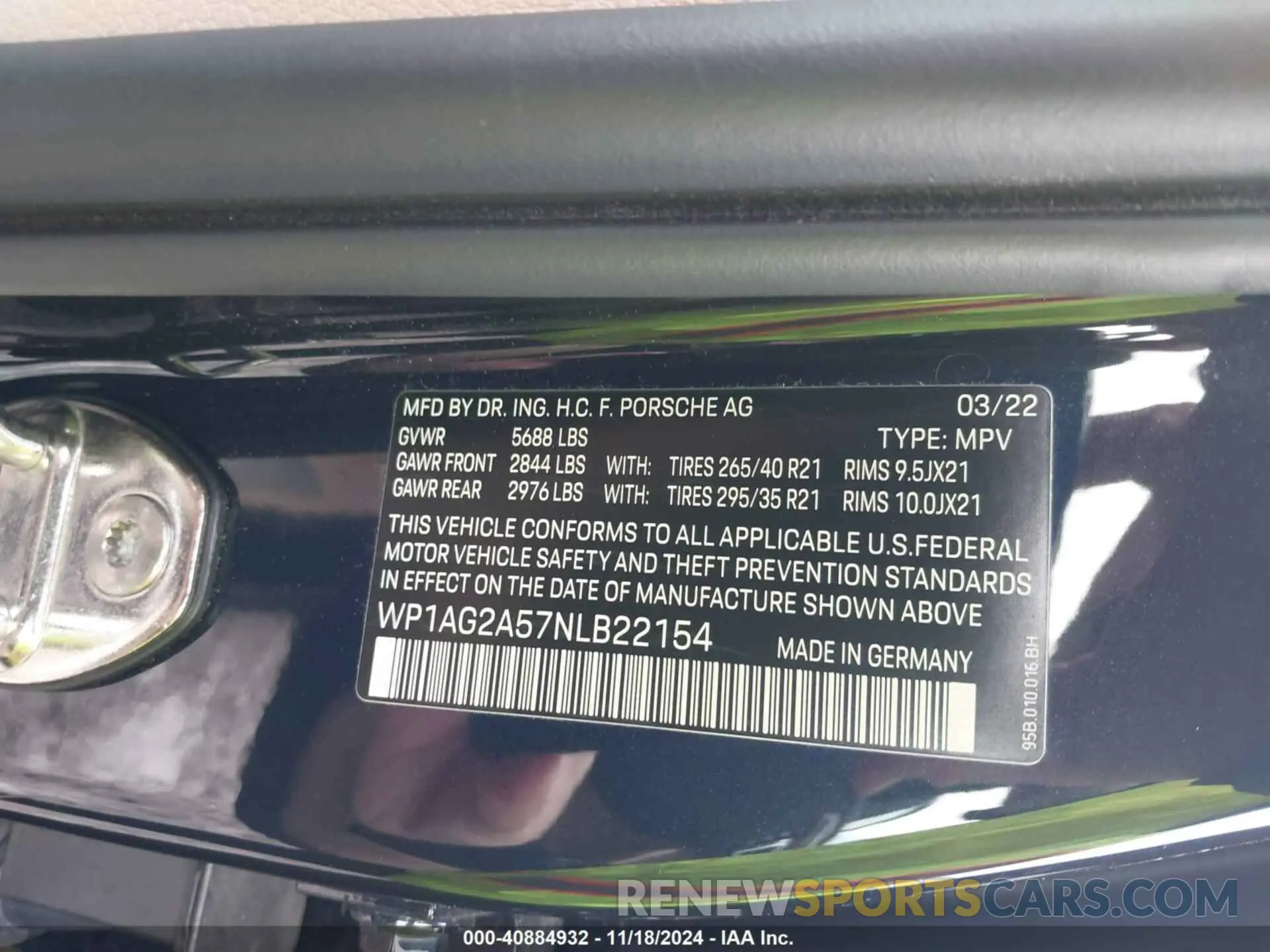 9 fotografías del automóvil dañado WP1AG2A57NLB22154 PORSCHE MACAN 2022