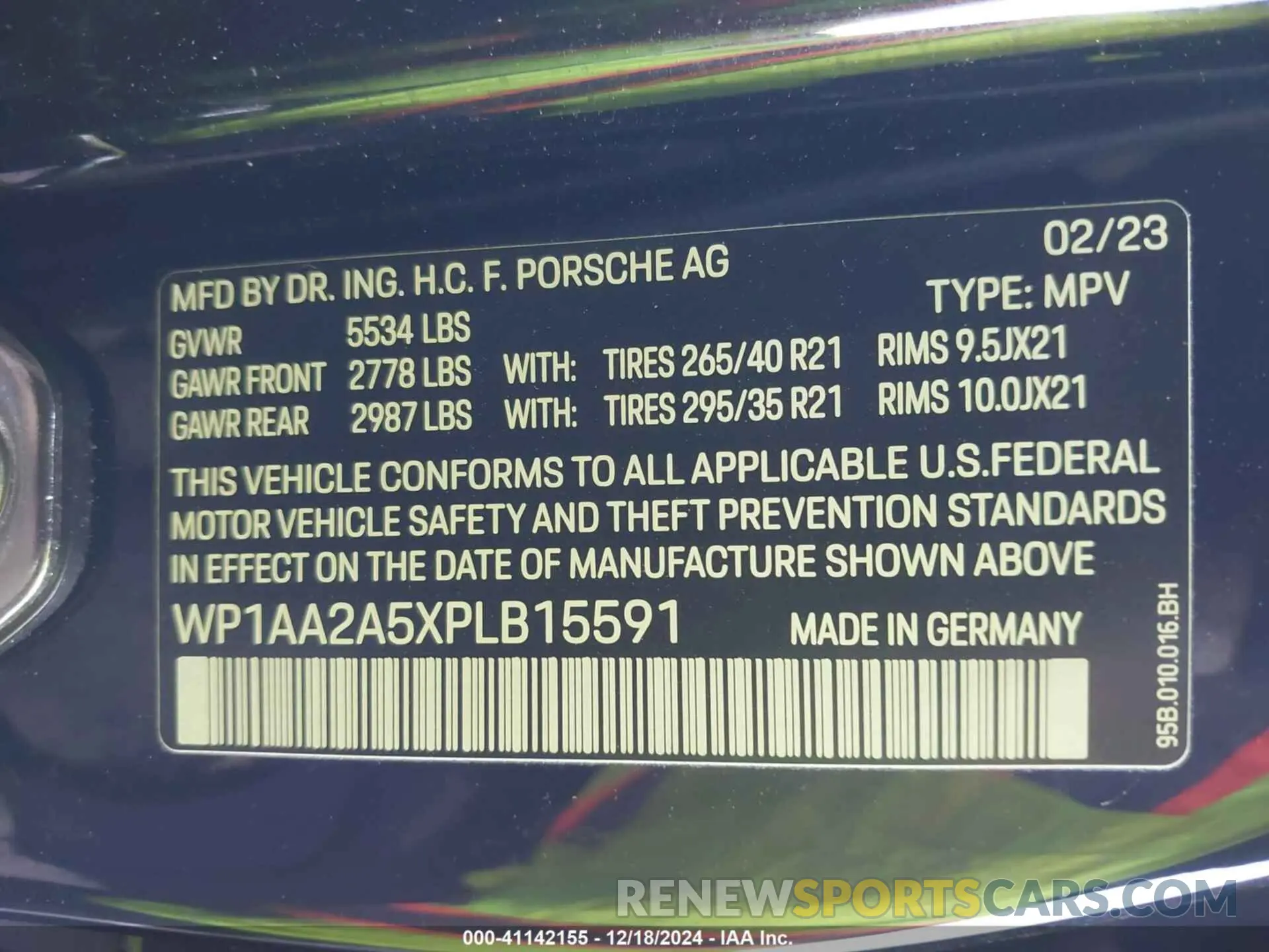 9 fotografías del automóvil dañado WP1AA2A5XPLB15591 PORSCHE MACAN 2023