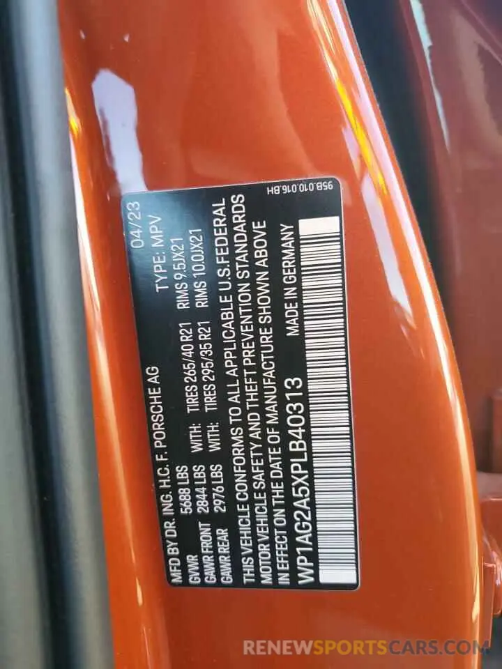 13 fotografías del automóvil dañado WP1AG2A5XPLB40313 PORSCHE MACAN 2023