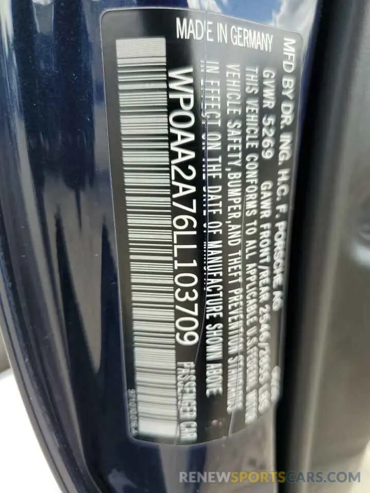 12 fotografías del automóvil dañado WP0AA2A76LL103709 PORSCHE PANAMERA 2020