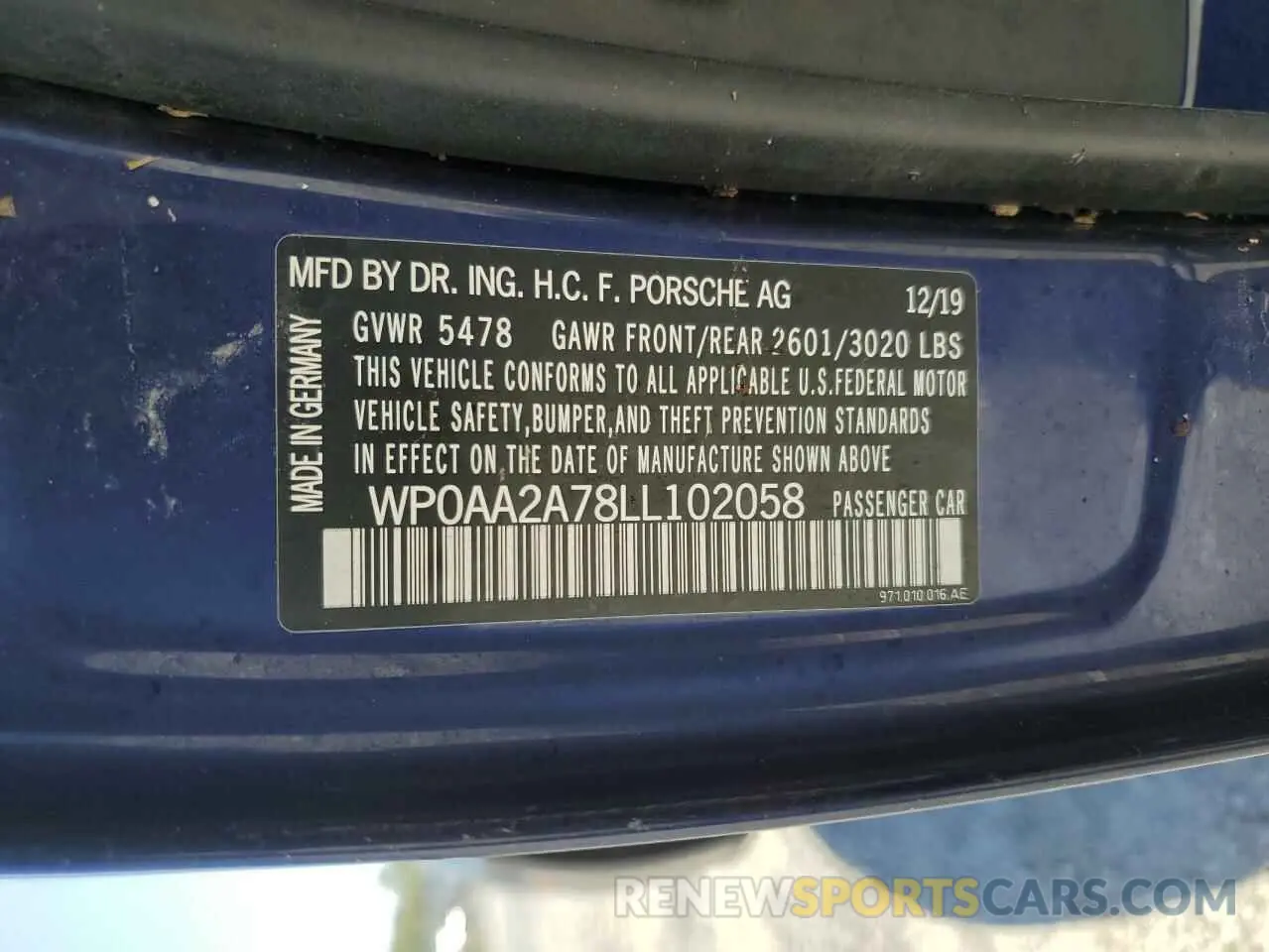 10 fotografías del automóvil dañado WP0AA2A78LL102058 PORSCHE PANAMERA 2020