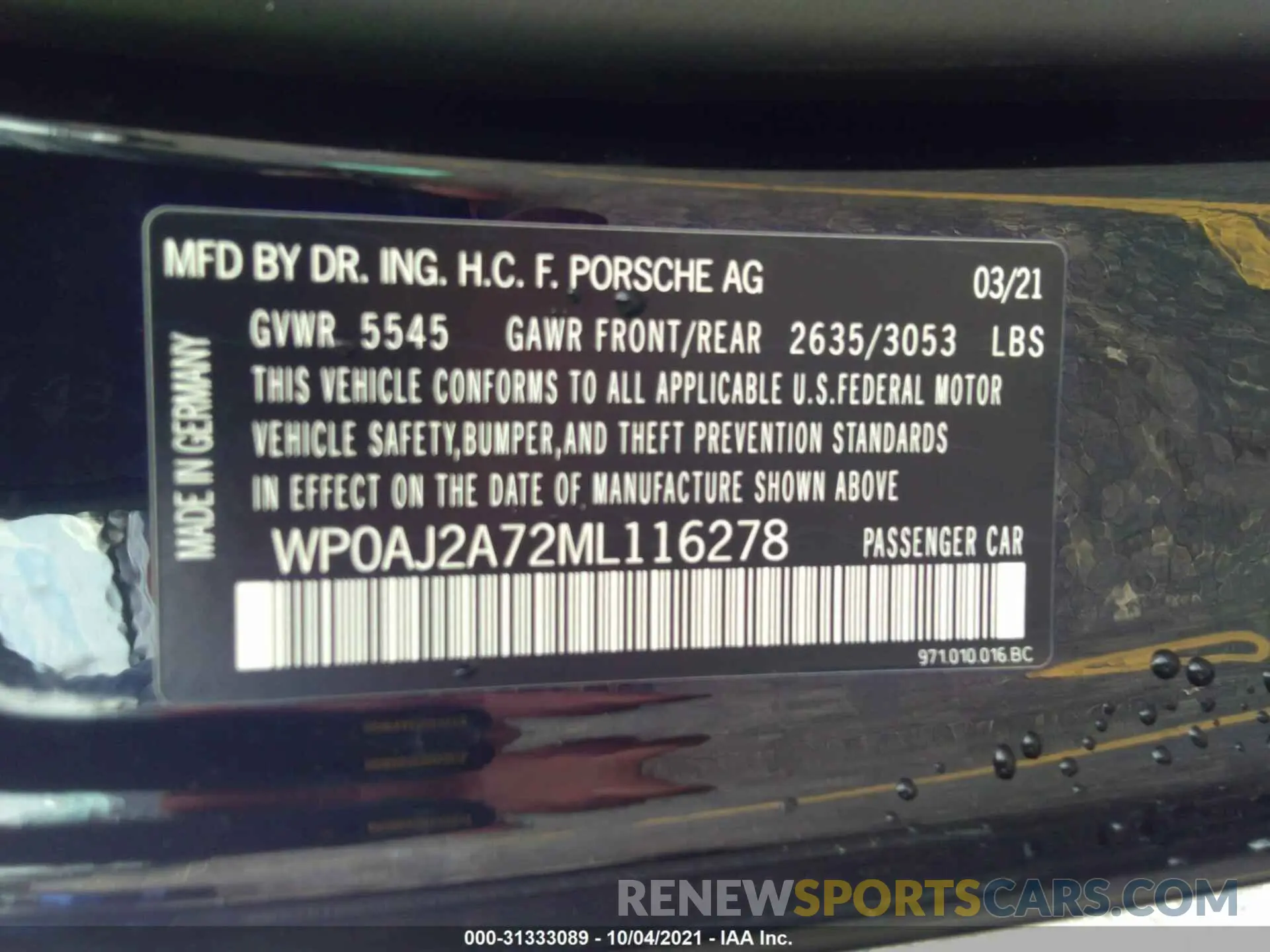 9 fotografías del automóvil dañado WP0AJ2A72ML116278 PORSCHE PANAMERA 2021